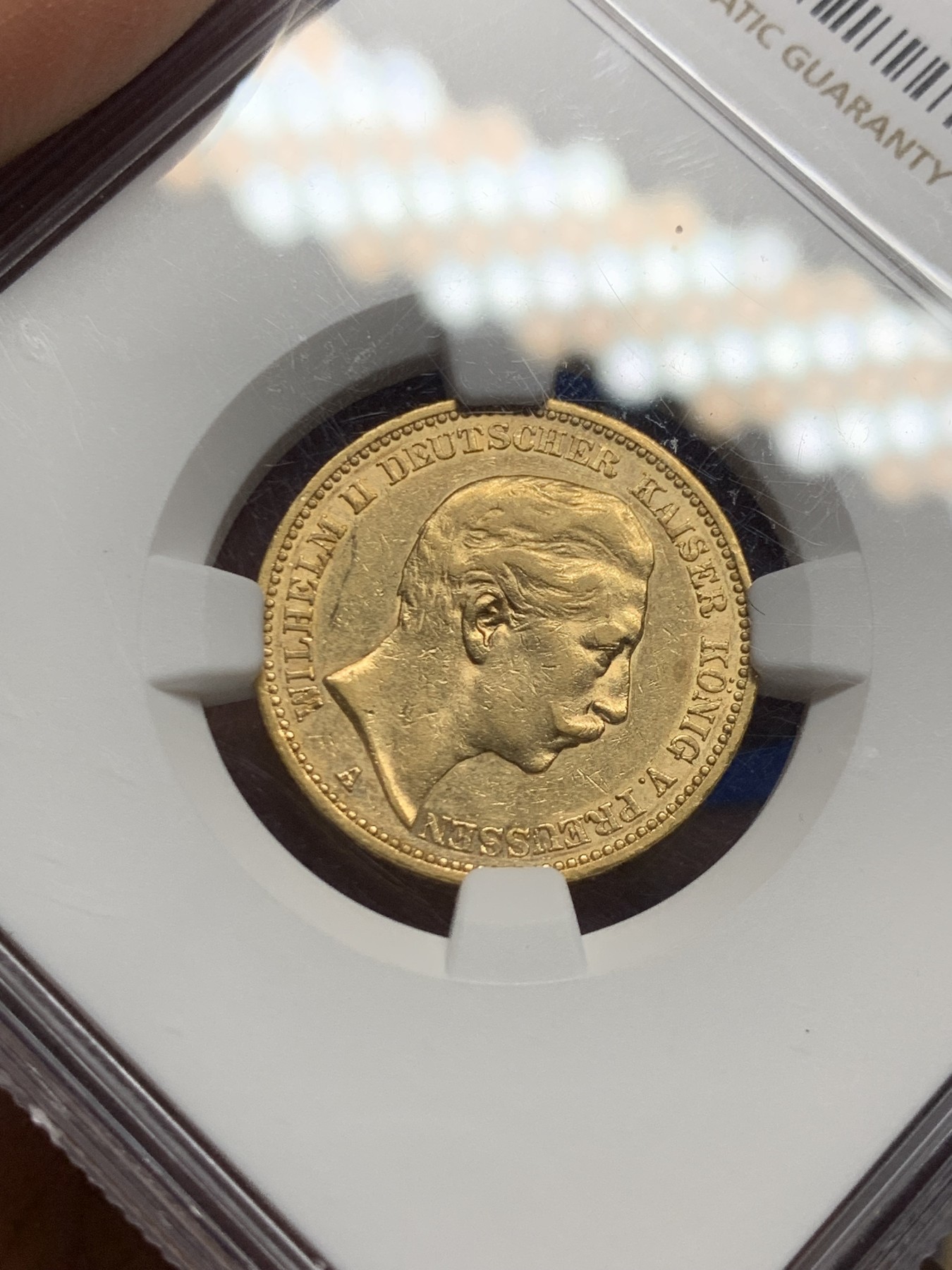 《竞宝斋》第263场-周日，周一 2场连拍 (全场包邮) NGC AU55 德国普鲁士1888三皇之年威廉二世短翅 20马克金币 三皇之年 威二金币极少见