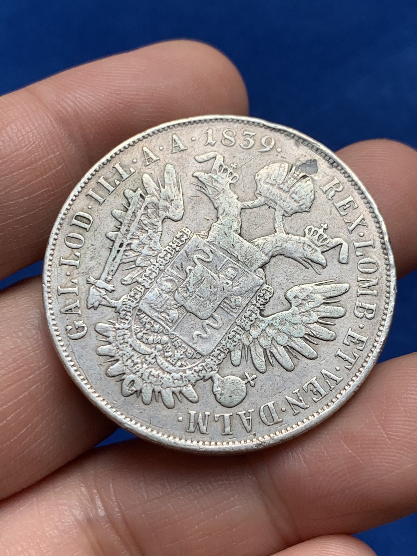 《竞宝斋》第263场-周日，周一 2场连拍 (全场包邮) 奥占意大利伦巴第 1839年 斐迪南一世 1斯库多大银币 铸量未知 极为罕见 12点处有打孔修补痕迹