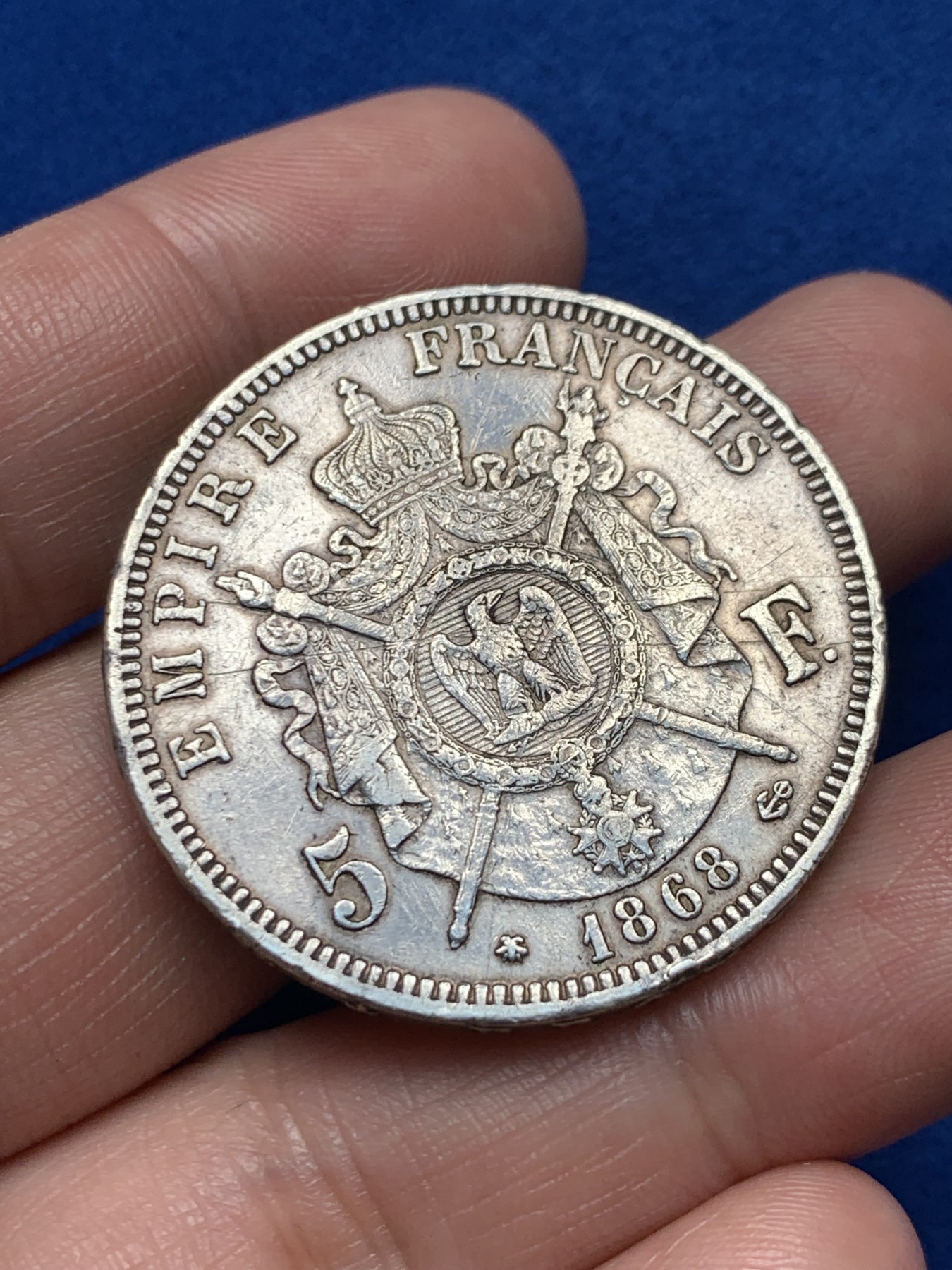 《竞宝斋》第263场-周日，周一 2场连拍 (全场包邮) 法国 1868年 5法郎 拿破仑三世 大银币