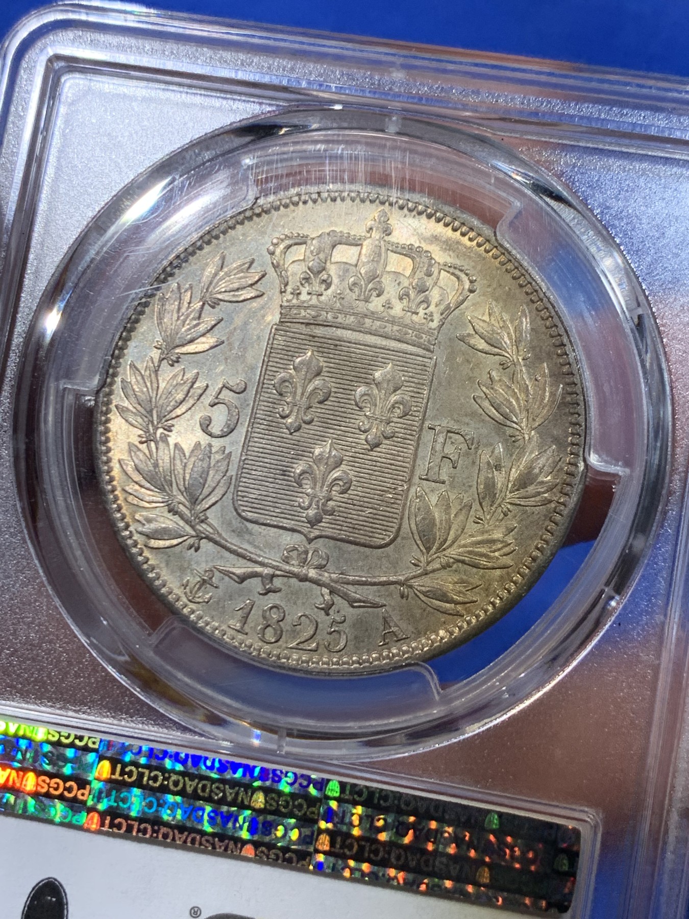 《竞宝斋》第263场-周日，周一 2场连拍 (全场包邮) PCGS MS62 法国 1825年 巴黎厂 查理十世 大字版 5法郎银币 早期查理难得的品种