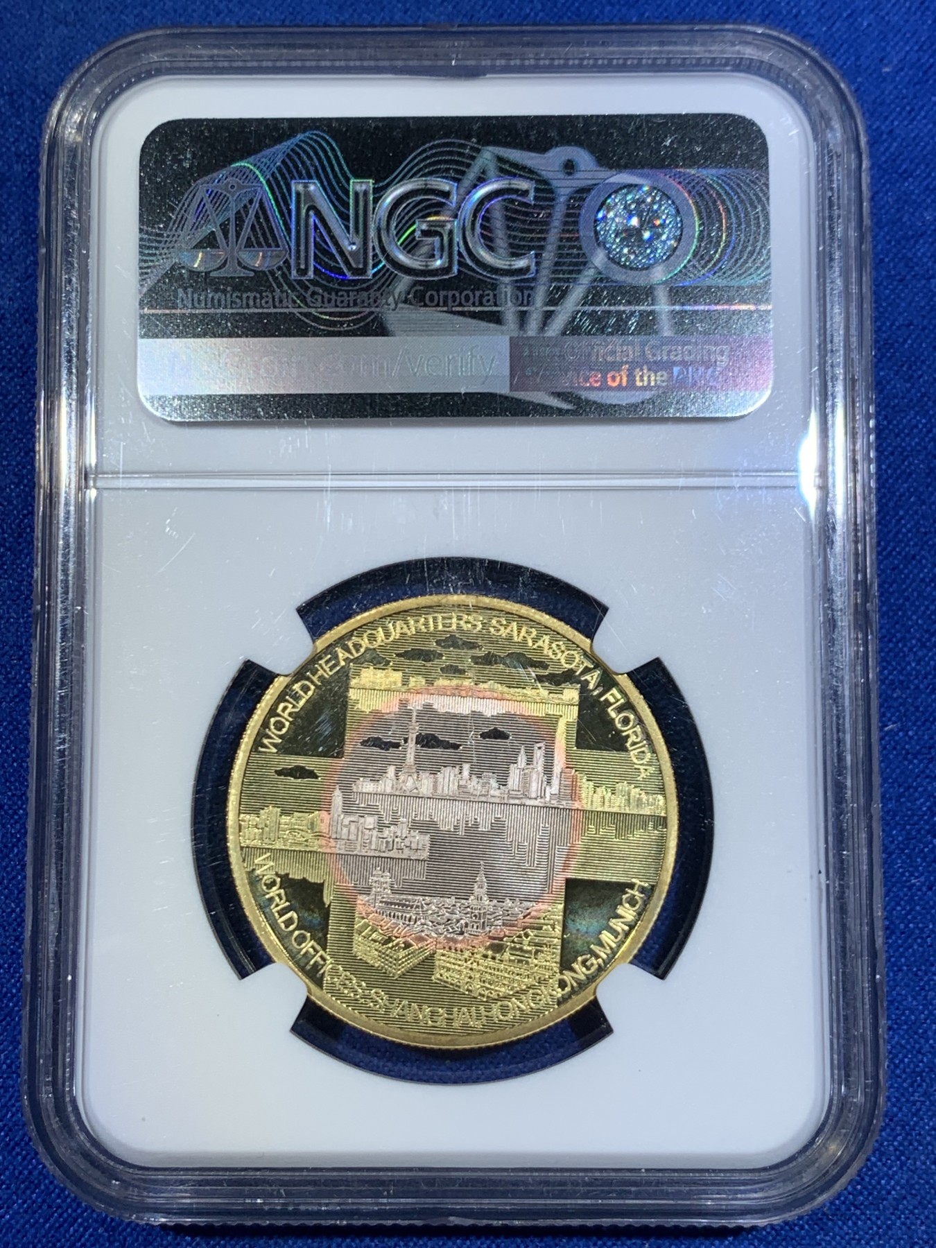 《竞宝斋》第263场-周日，周一 2场连拍 (全场包邮) NGC PF70UC NGC中国30周年三金属纪念章，限量3000枚，背面为上海、香港、慕尼黑、佛罗里达萨拉索塔4个城市景观