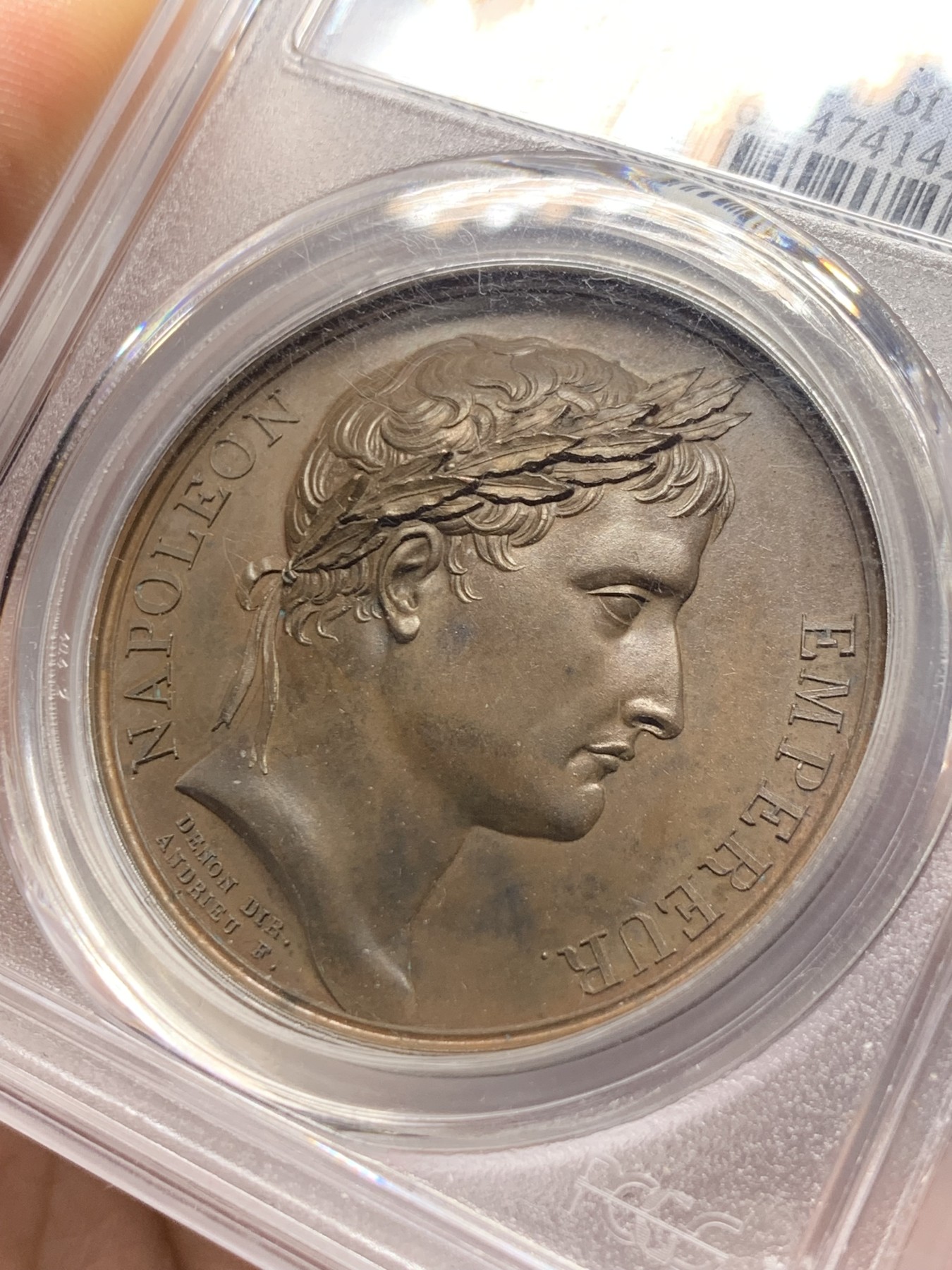 《竞宝斋》第263场-周日，周一 2场连拍 (全场包邮) PCGS SP64  法国1805年拿破仑一世米兰大加冕原铸铜章 背面历史上著名的铁王冠 纪念拿破仑在米兰大教堂加冕为意大利国王 要当整个欧陆的皇帝