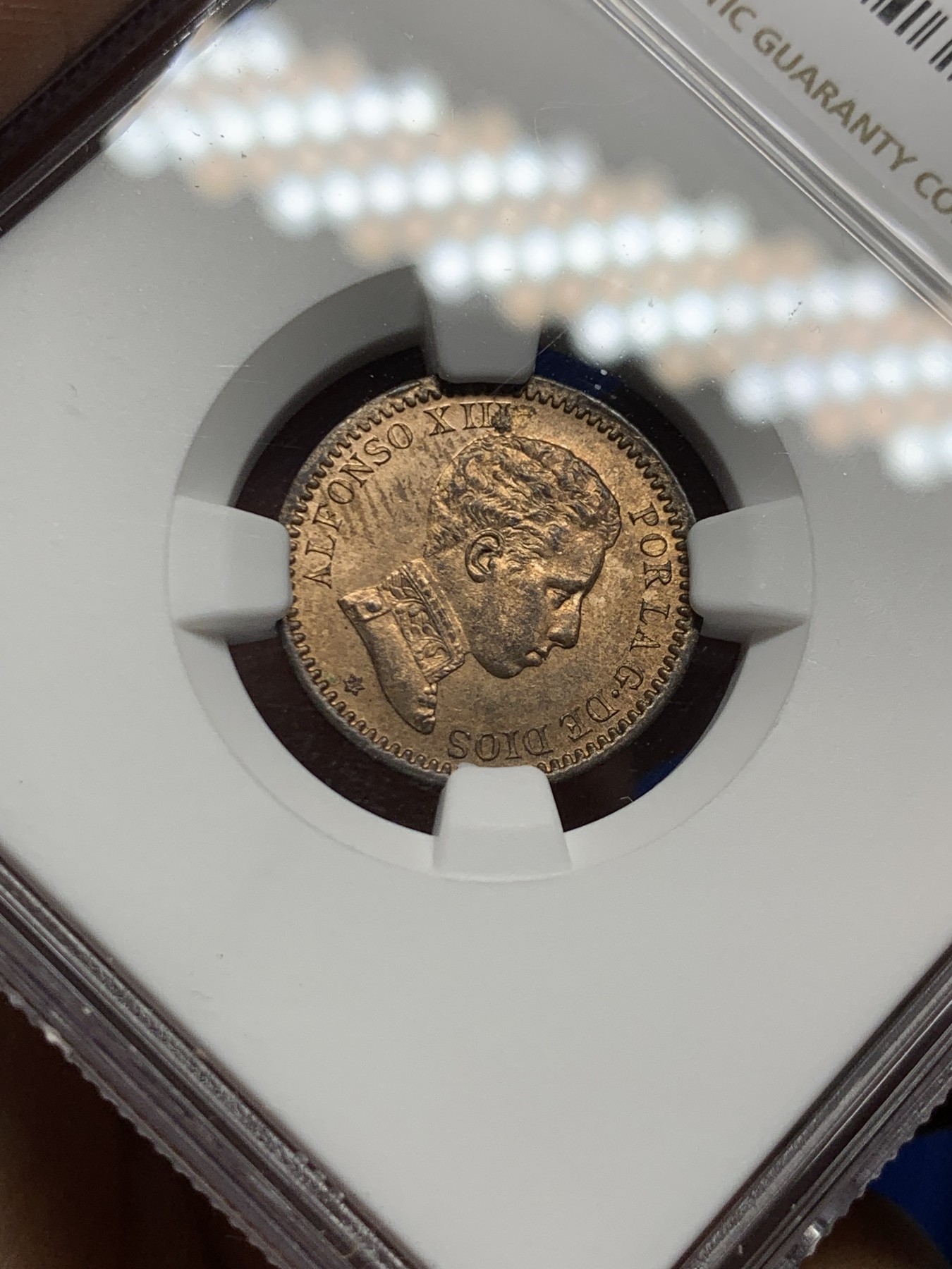 《竞宝斋》第263场-周日，周一 2场连拍 (全场包邮) NGC MS62RB 西班牙 1904年 阿方索十三世 2分军装版 铜币