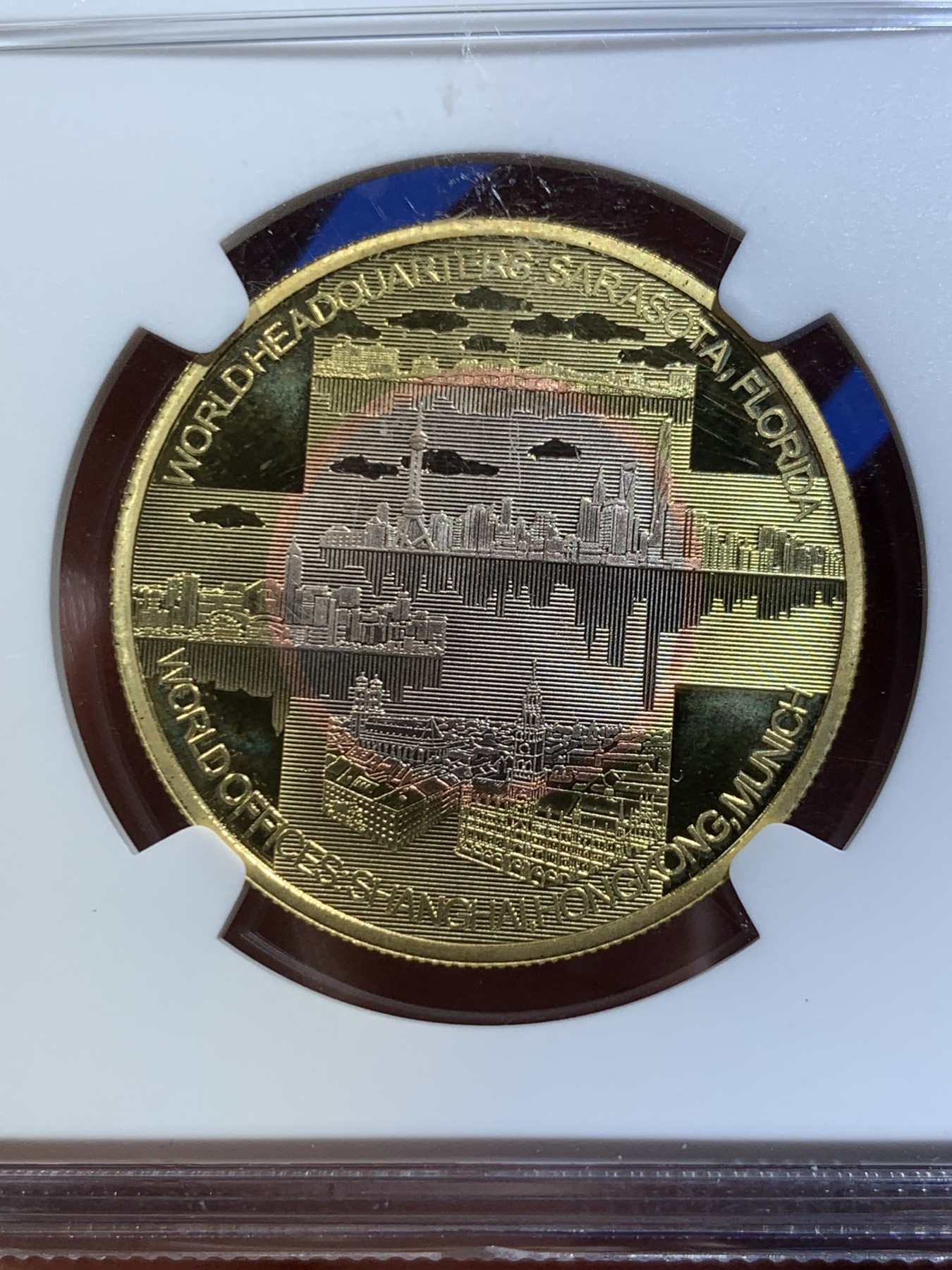 《竞宝斋》第263场-周日，周一 2场连拍 (全场包邮) NGC PF70UC NGC中国30周年三金属纪念章，限量3000枚，背面为上海、香港、慕尼黑、佛罗里达萨拉索塔4个城市景观