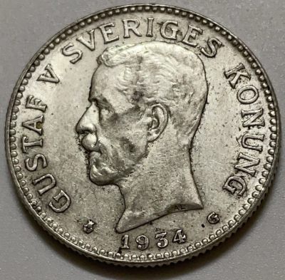 文馨钱币收藏120 场，中外古币，版本明细分好了（单场拍五件以上送随机硬币两枚） - 1934 年瑞典国王古斯塔夫五世2 盾大银币