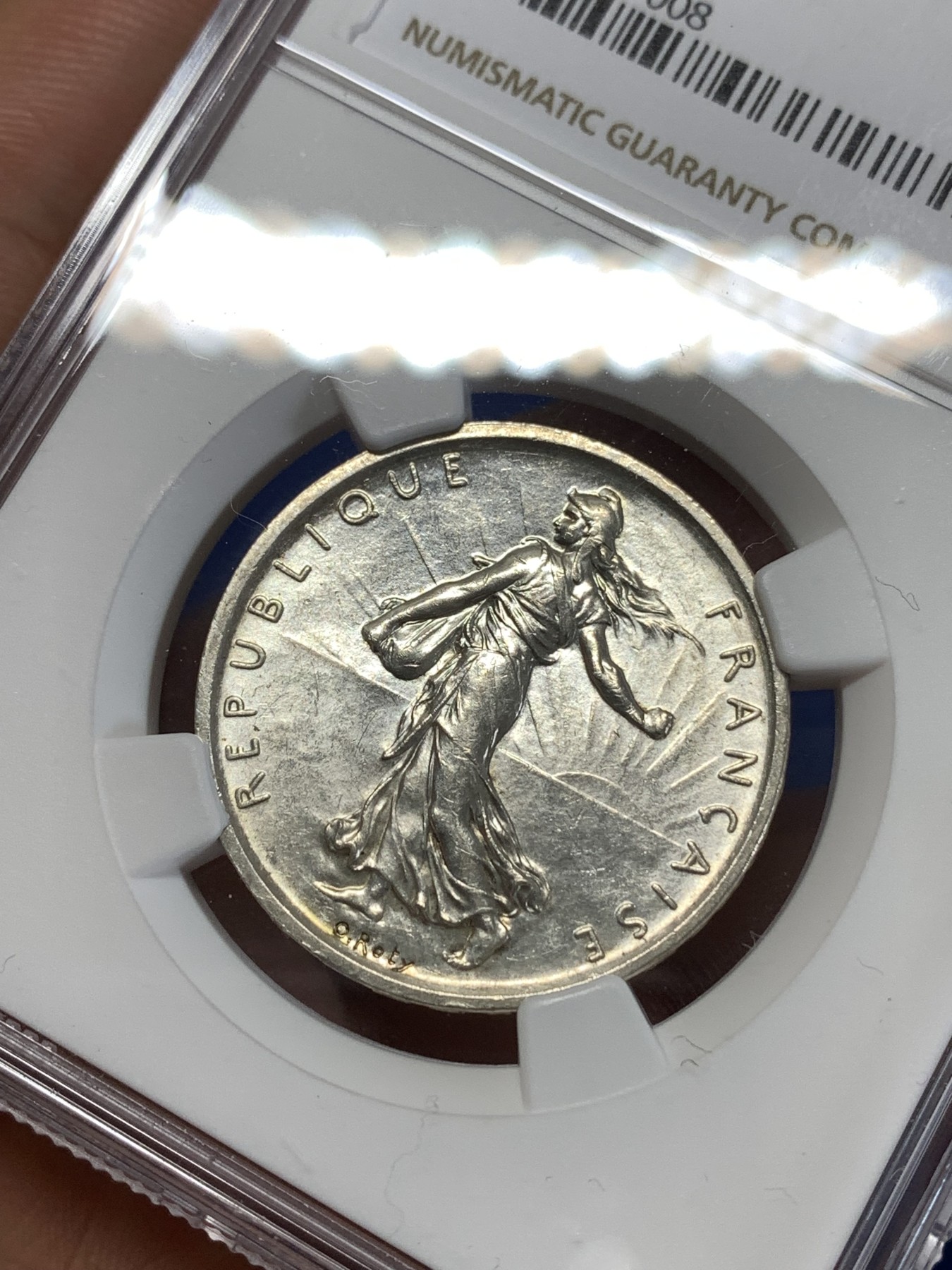 《竞宝斋》第263场-周日，周一 2场连拍 (全场包邮) NGC UNCD 法国1960年播种女神5法郎银币