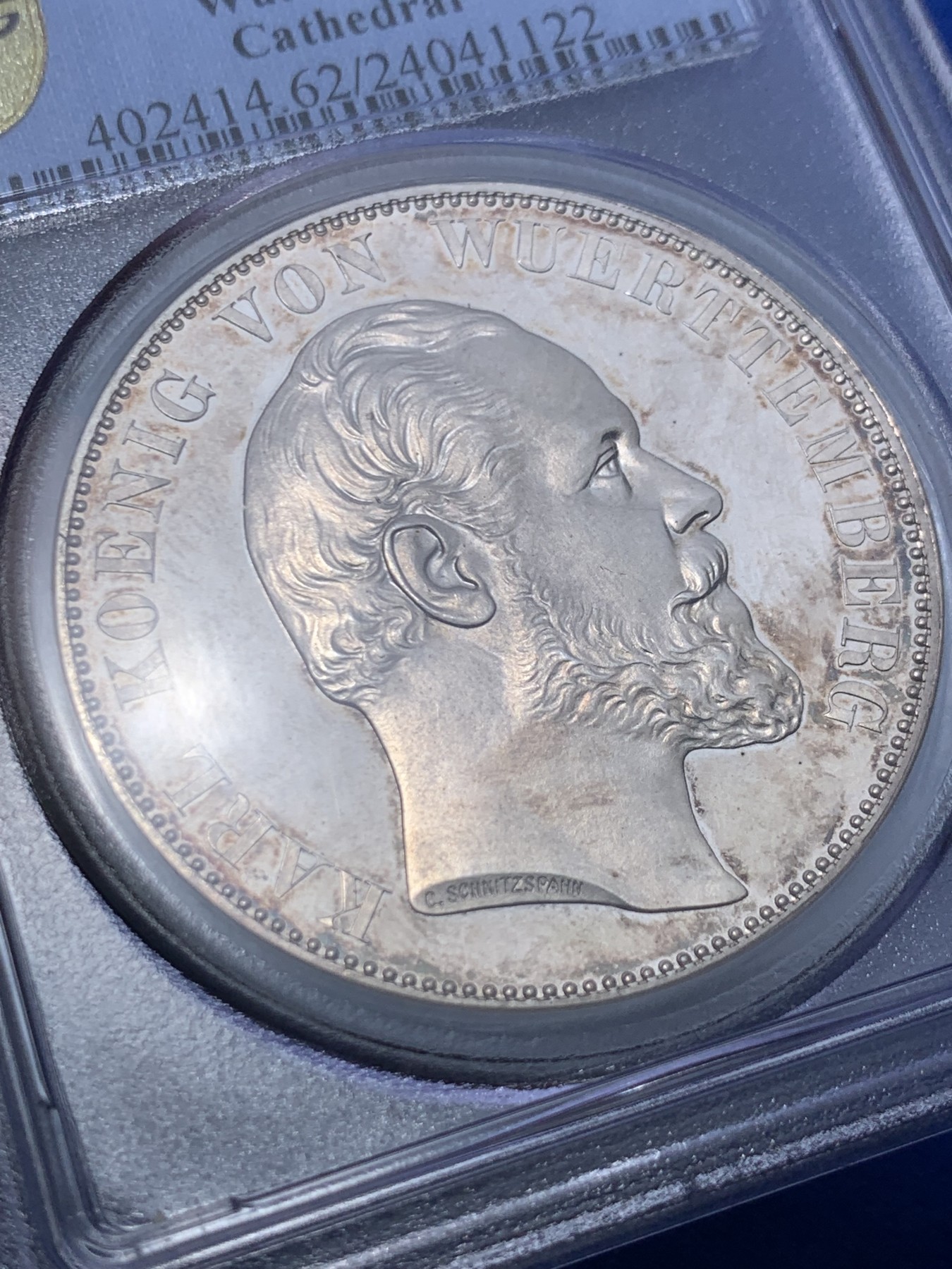 《竞宝斋》第263场-周日，周一 2场连拍 (全场包邮) PCGS PR62CAM 德国 1871乌尔姆大教堂精制2泰勒银币 热门品种 金彩包浆非常漂亮