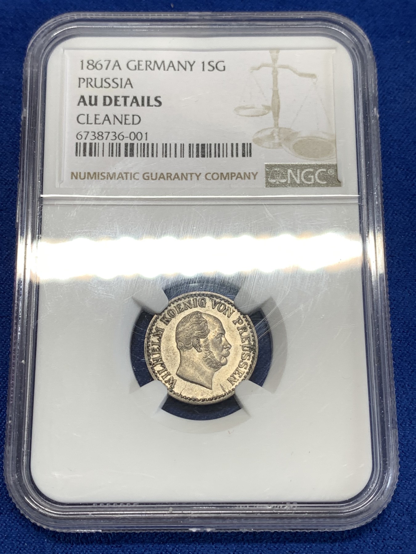 《竞宝斋》第263场-周日，周一 2场连拍 (全场包邮) NGC AUD 德国 1867年 普鲁士 威廉一世 1格罗申 银币 少见品种