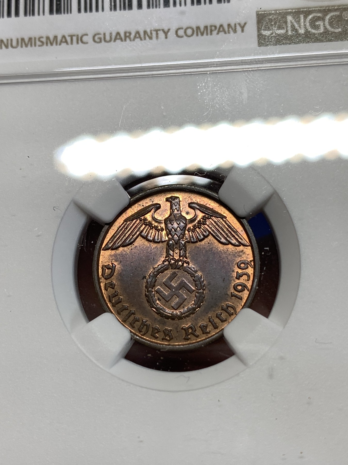 《竞宝斋》第263场-周日，周一 2场连拍 (全场包邮) NGC MS64RB 1939B德国2芬尼