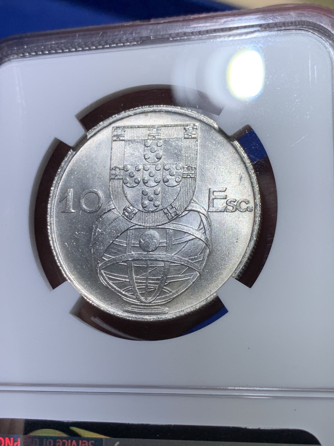 《竞宝斋》第263场-周日，周一 2场连拍 (全场包邮) NGC MS65 葡萄牙1955年大帆船10埃斯库多银币，原光美品，难得的状态