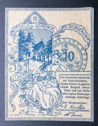  火彩社 世界硬币、纸币专场，NGC高分英国、德国评级币，PMG高分波兰、乌克兰纪念钞，德国1920年代紧急时期纸币，欧美近代银币 - 1920年代奥地利紧急货币 St. Georgen am Reith 10赫勒 票面设计精美