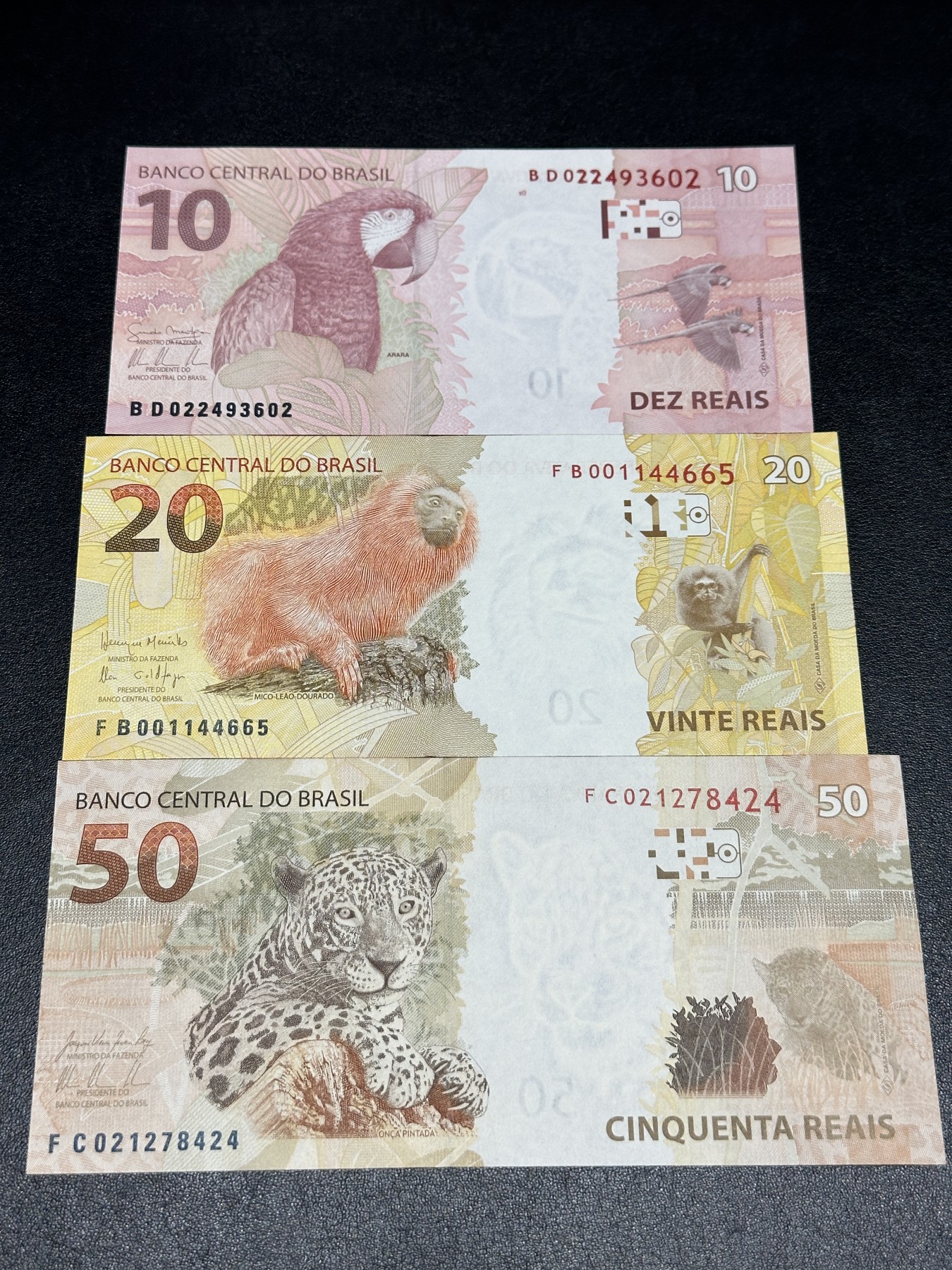 《外钞收藏家》第三百六十五期（连拍第二场） 巴西10、20、50 三张一起 全新UNC