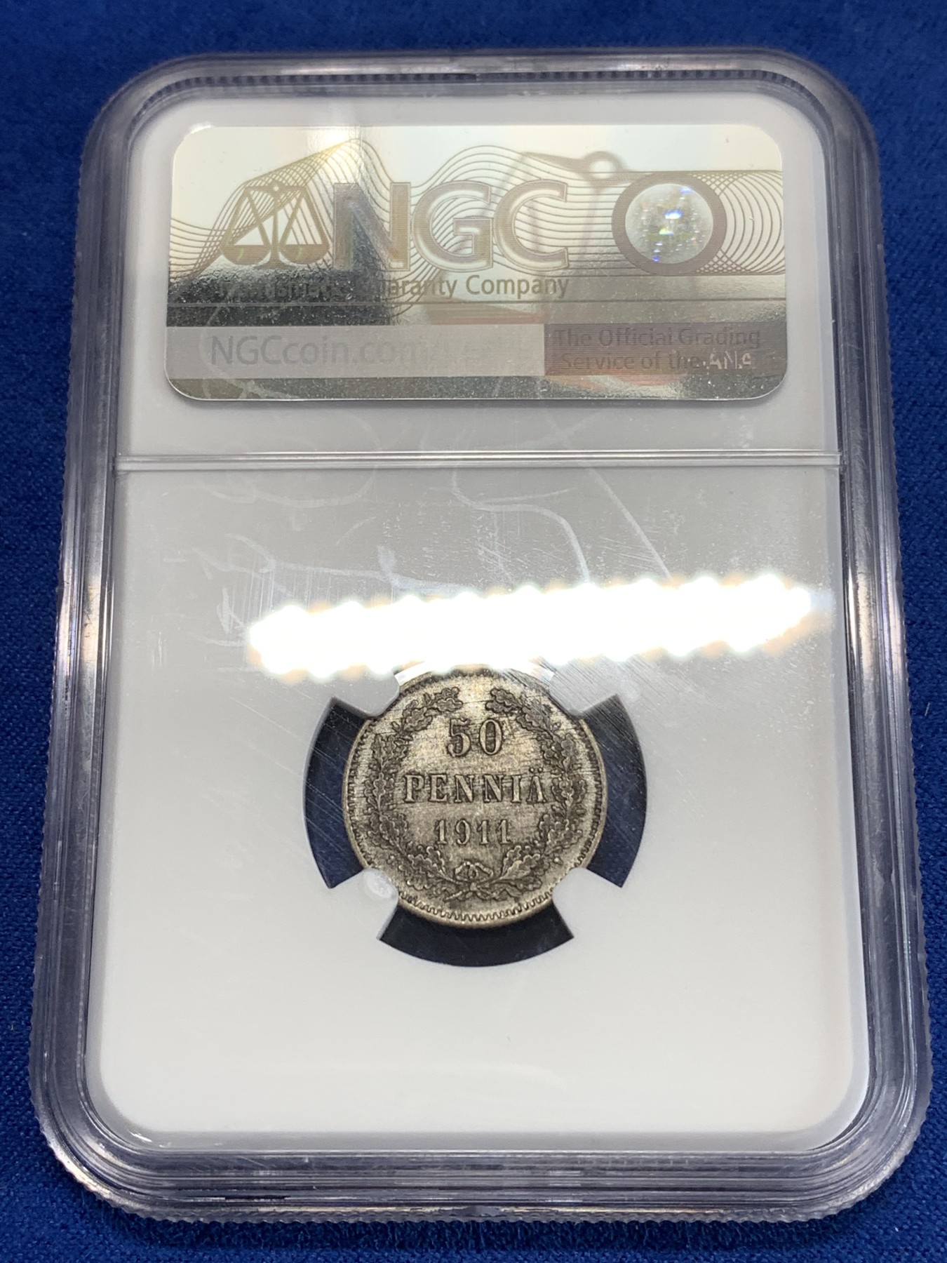 《竞宝斋》第263场-周日，周一 2场连拍 (全场包邮) NGC MS62 芬兰 1911年 50芬尼 银币