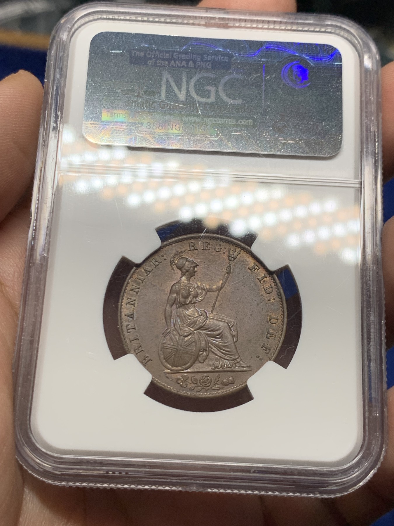 《竞宝斋》第263场-周日，周一 2场连拍 (全场包邮) NGC MS63BN 英国1841年维多利亚1/2便士铜币，小维早期年份。状态极佳的一颗，中心部位铜光犹存，小维发丝女神胸口状态犀利，观感不输64。老盒严评