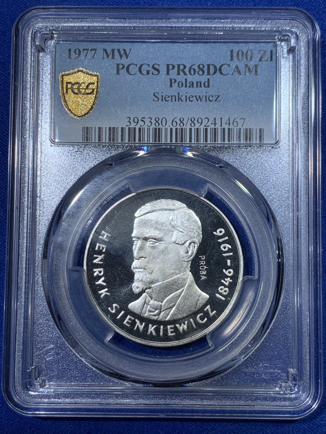 《竞宝斋》第263场-周日，周一 2场连拍 (全场包邮) PCGS PR68DCAM 少见！1977 波兰 PROBA样币 亨利克·显克维支纪念 PR68DCAM绝对高分！67分HA成交114美金