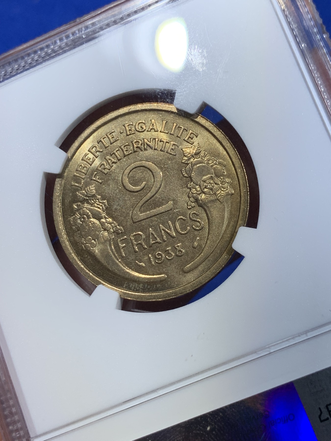 《竞宝斋》第263场-周日，周一 2场连拍 (全场包邮) NGC MS64 法国1938年2法郎铜币