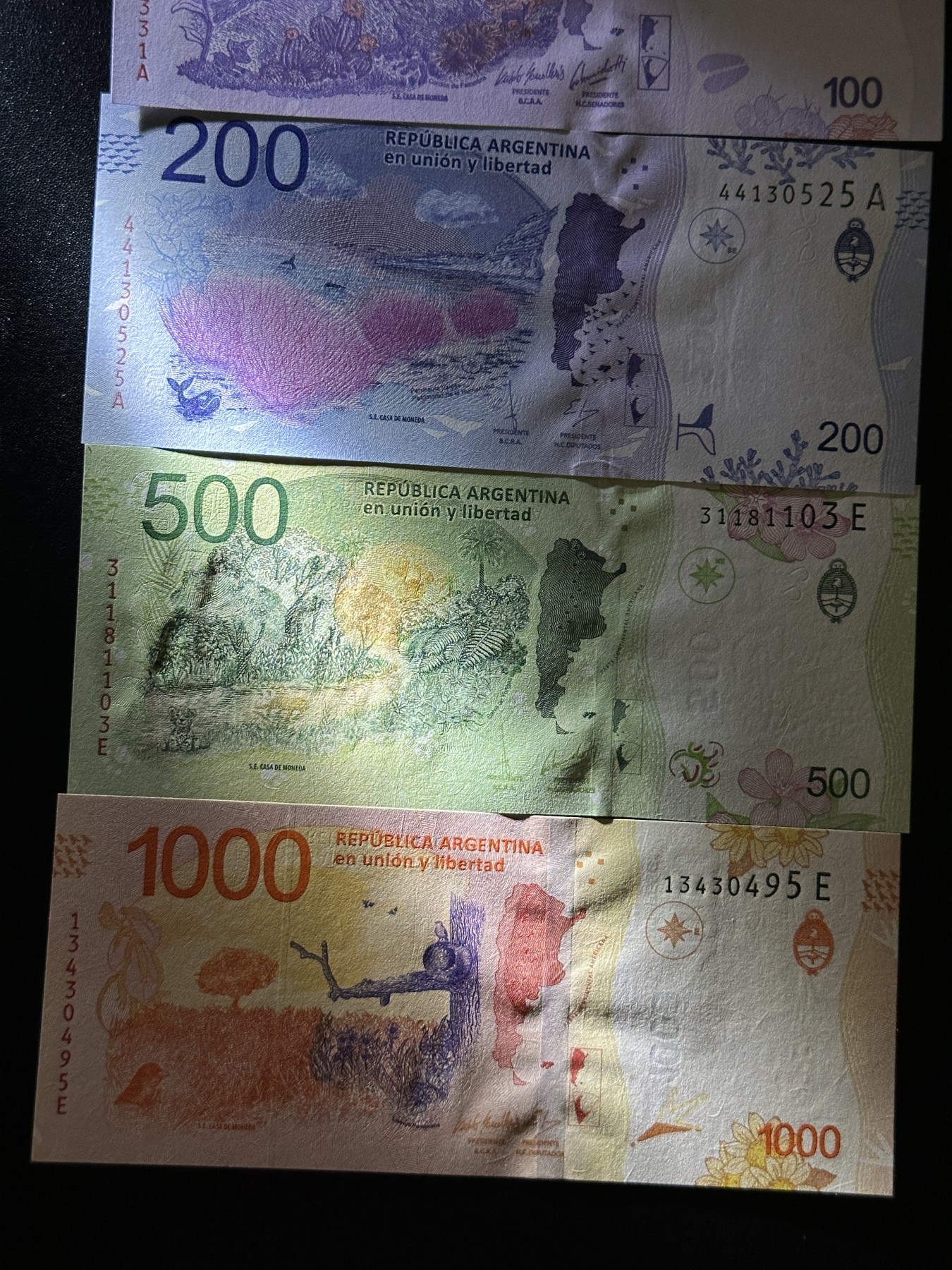 《外钞收藏家》第三百六十五期（连拍第二场） 阿根廷20-1000比索 一套6张 全新UNC