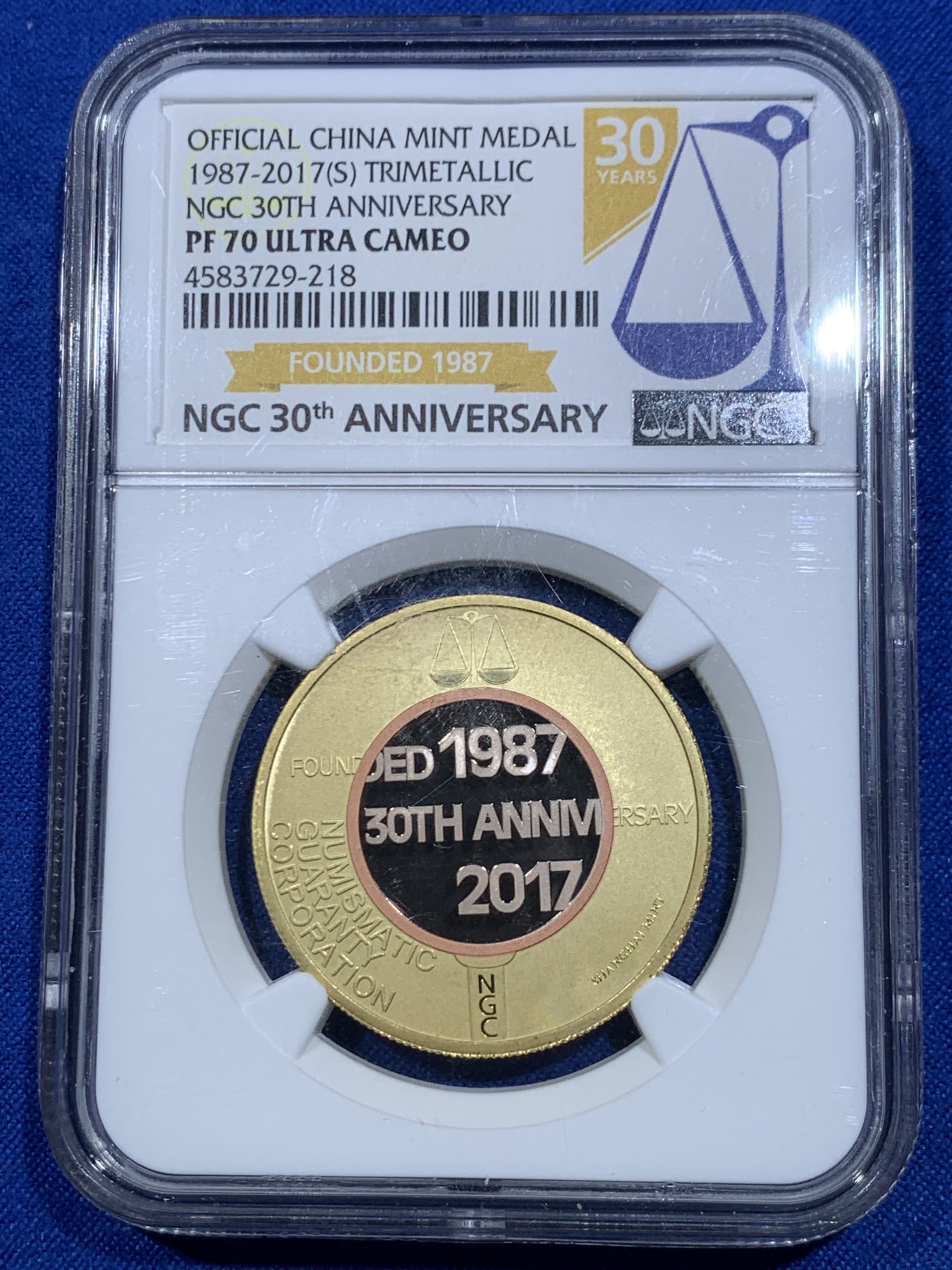 《竞宝斋》第263场-周日，周一 2场连拍 (全场包邮) NGC PF70UC NGC中国30周年三金属纪念章，限量3000枚，背面为上海、香港、慕尼黑、佛罗里达萨拉索塔4个城市景观