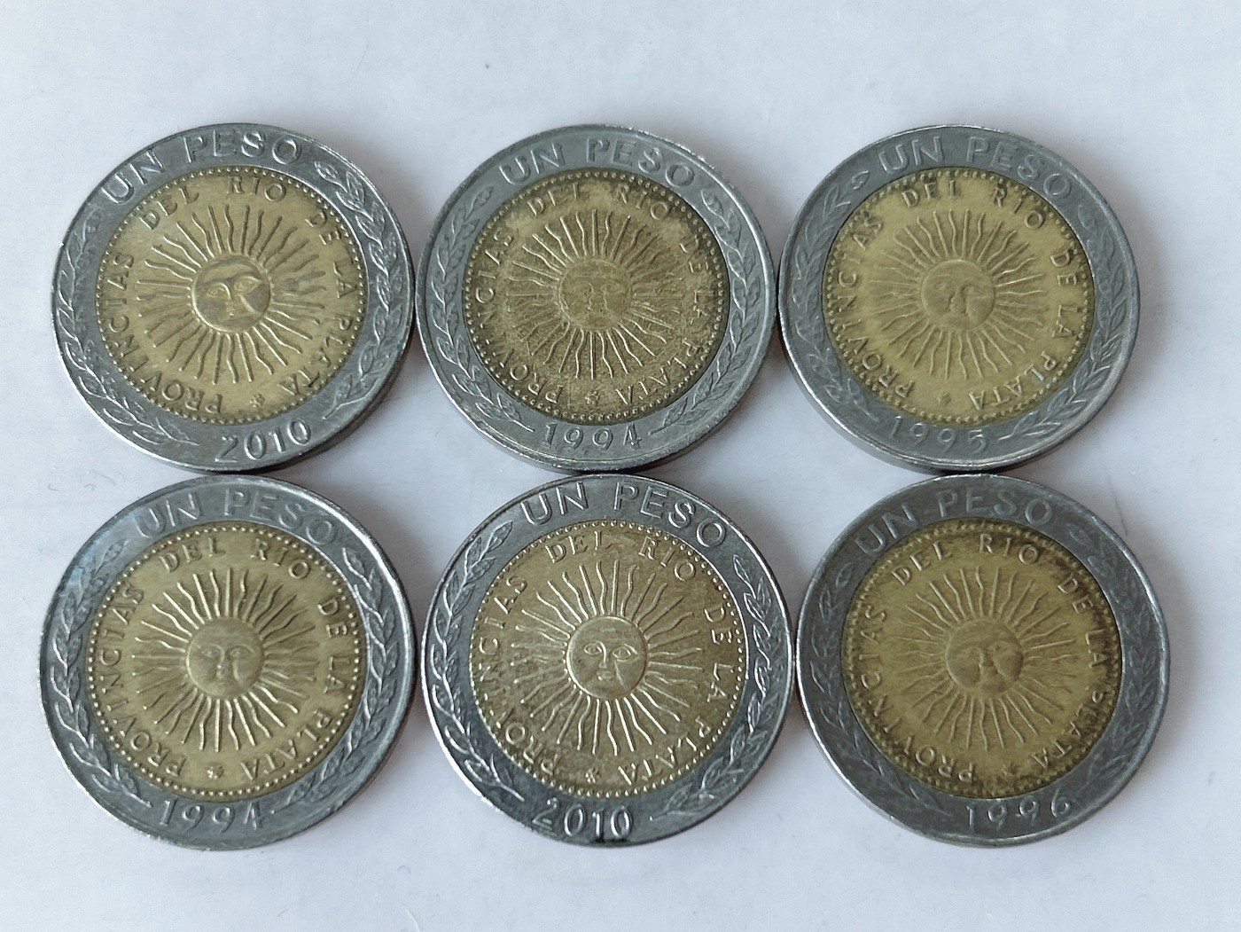 第一海外回流一元起拍收藏 散币专场 第85期 阿根廷太阳神1比索双色币 6枚