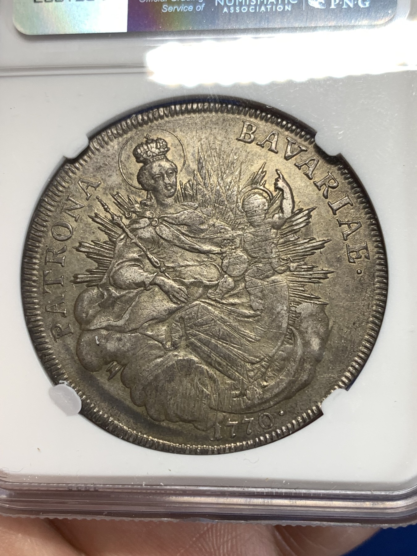 《竞宝斋》第263场-周日，周一 2场连拍 (全场包邮) NGC AUD 德国巴伐利亚 1770年 马克西米利安 泰勒 圣母抱婴 经典品种 原味包浆 可以看清圣母的脸