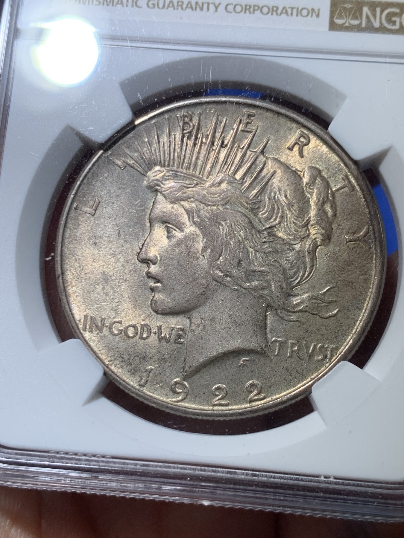 《竞宝斋》第263场-周日，周一 2场连拍 (全场包邮) NGC MS63 美国 1922年 1美元 和平银币 大银币 包浆醇厚有转光