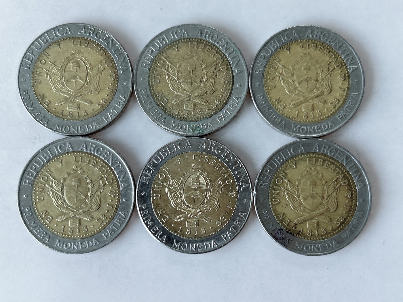 第一海外回流一元起拍收藏 散币专场 第85期 阿根廷太阳神1比索双色币 6枚