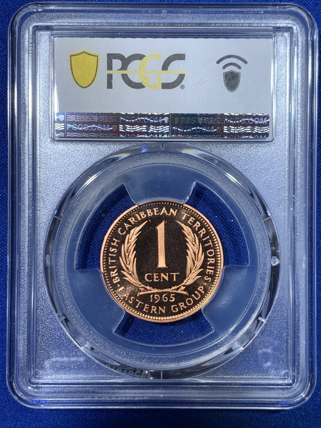 《竞宝斋》第263场-周日，周一 2场连拍 (全场包邮) PCGS  PR68RD DCAM 英属加勒比领地1965年1分精制铜币