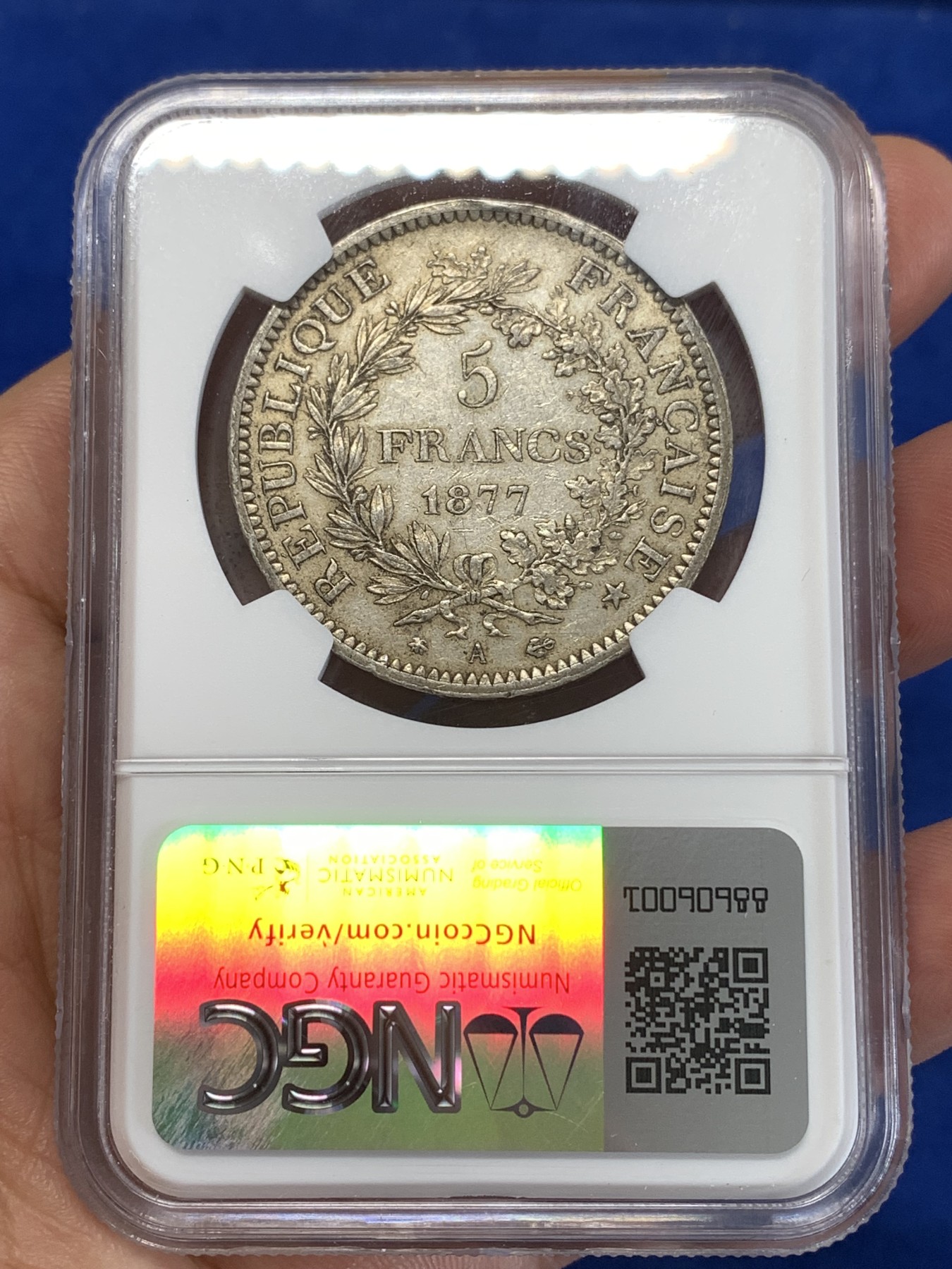 《竞宝斋》第263场-周日，周一 2场连拍 (全场包邮) NGC AU53 法国1877年 大力神 5法郎大银币