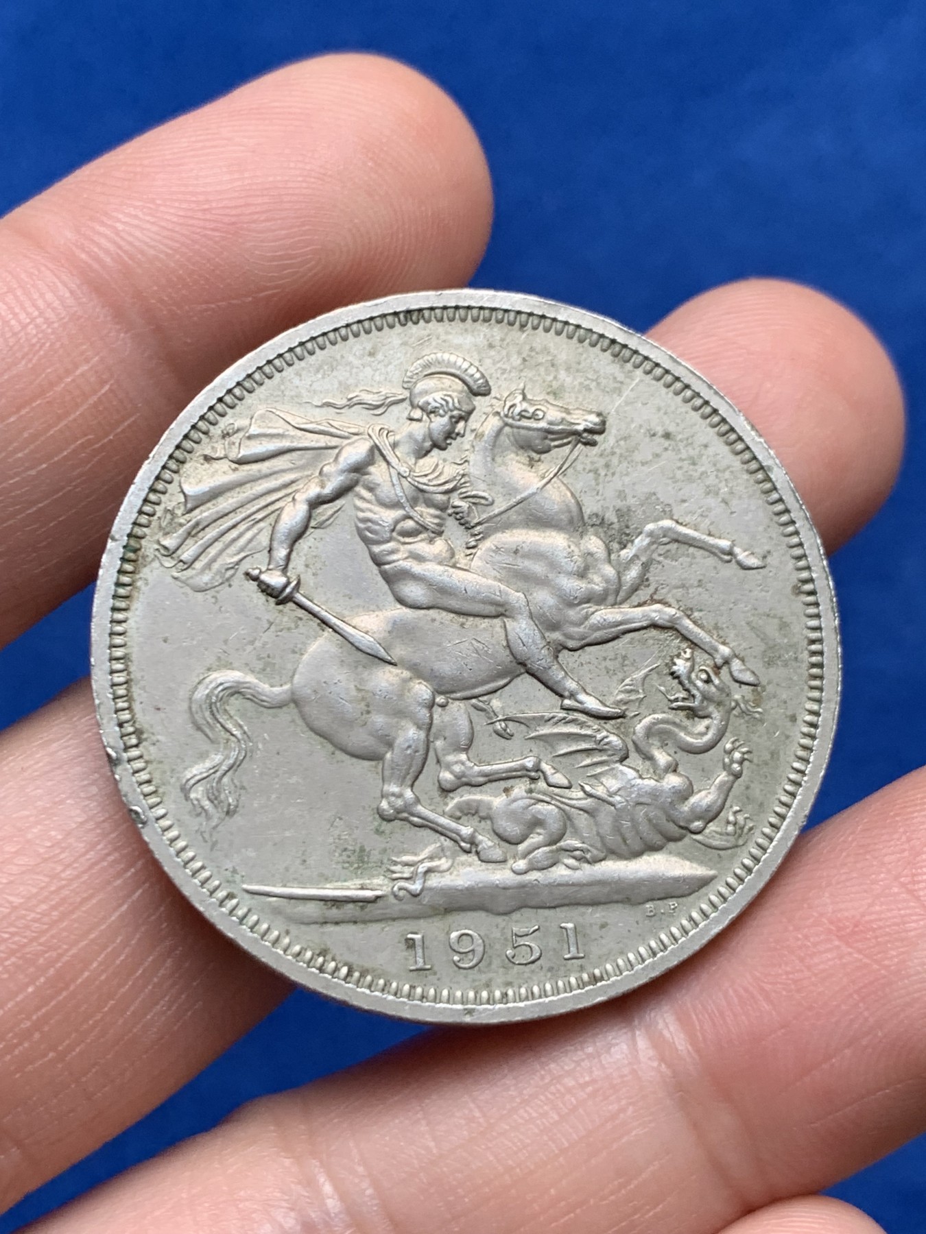 《竞宝斋》第263场-周日，周一 2场连拍 (全场包邮) 1951英国乔治六世最后的马剑1克朗镍币