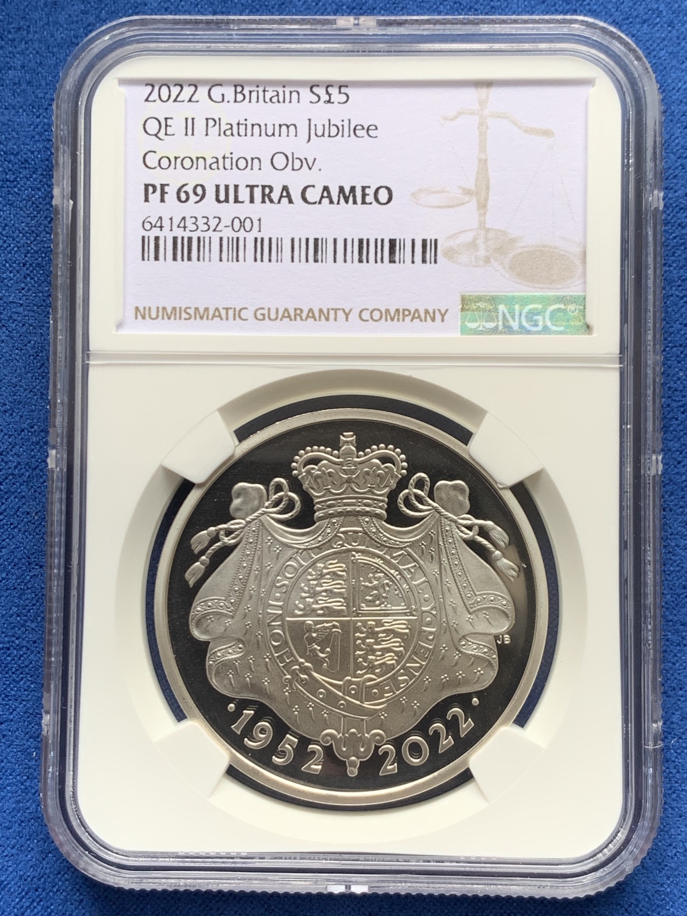 《竞宝斋》第263场-周日，周一 2场连拍 (全场包邮) NGC PF69UC 英国 2022年 女王伊丽莎白二世在位70周年 5镑 银币（盒证齐全，性价比超高）