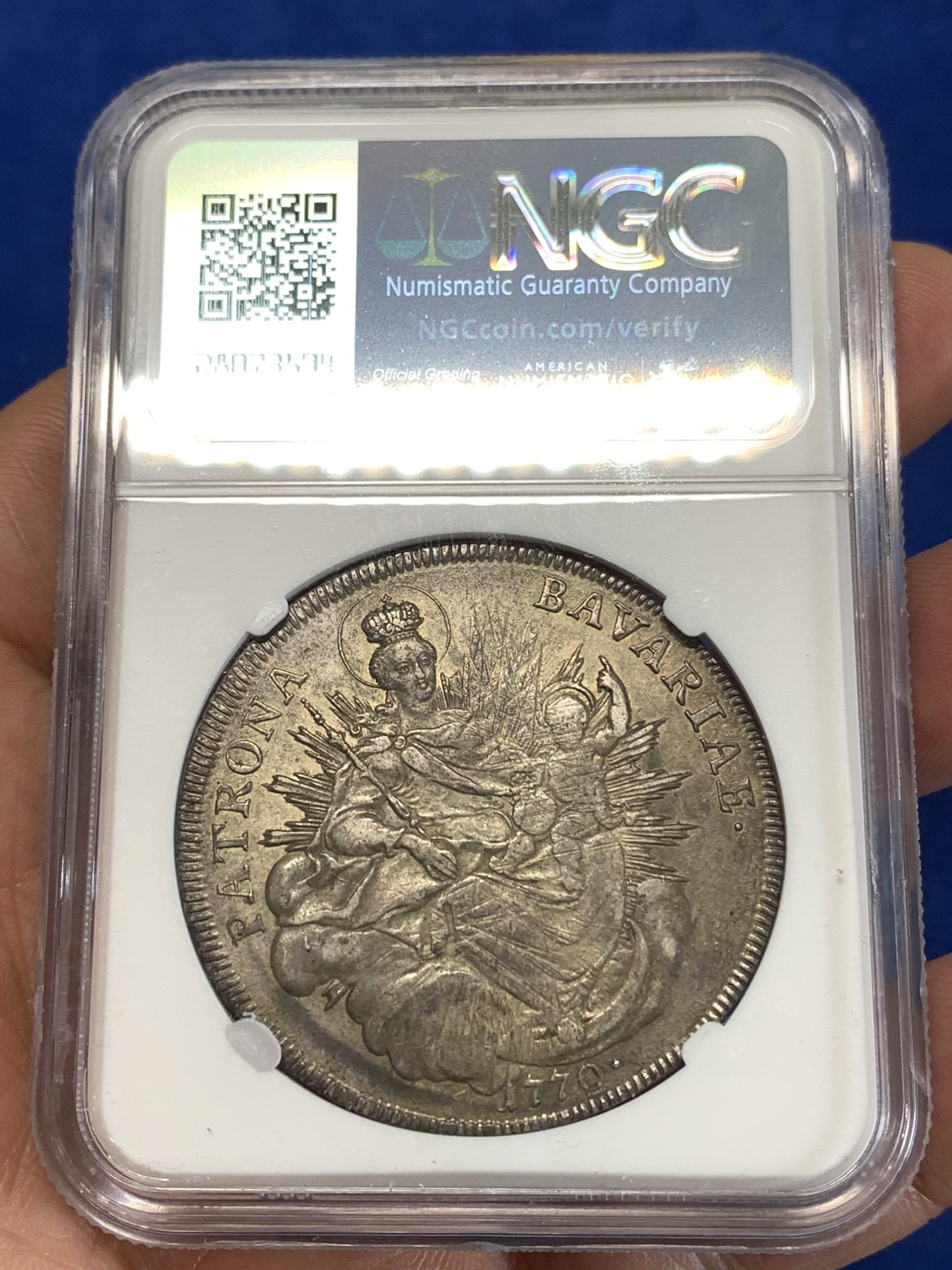 《竞宝斋》第263场-周日，周一 2场连拍 (全场包邮) NGC AUD 德国巴伐利亚 1770年 马克西米利安 泰勒 圣母抱婴 经典品种 原味包浆 可以看清圣母的脸