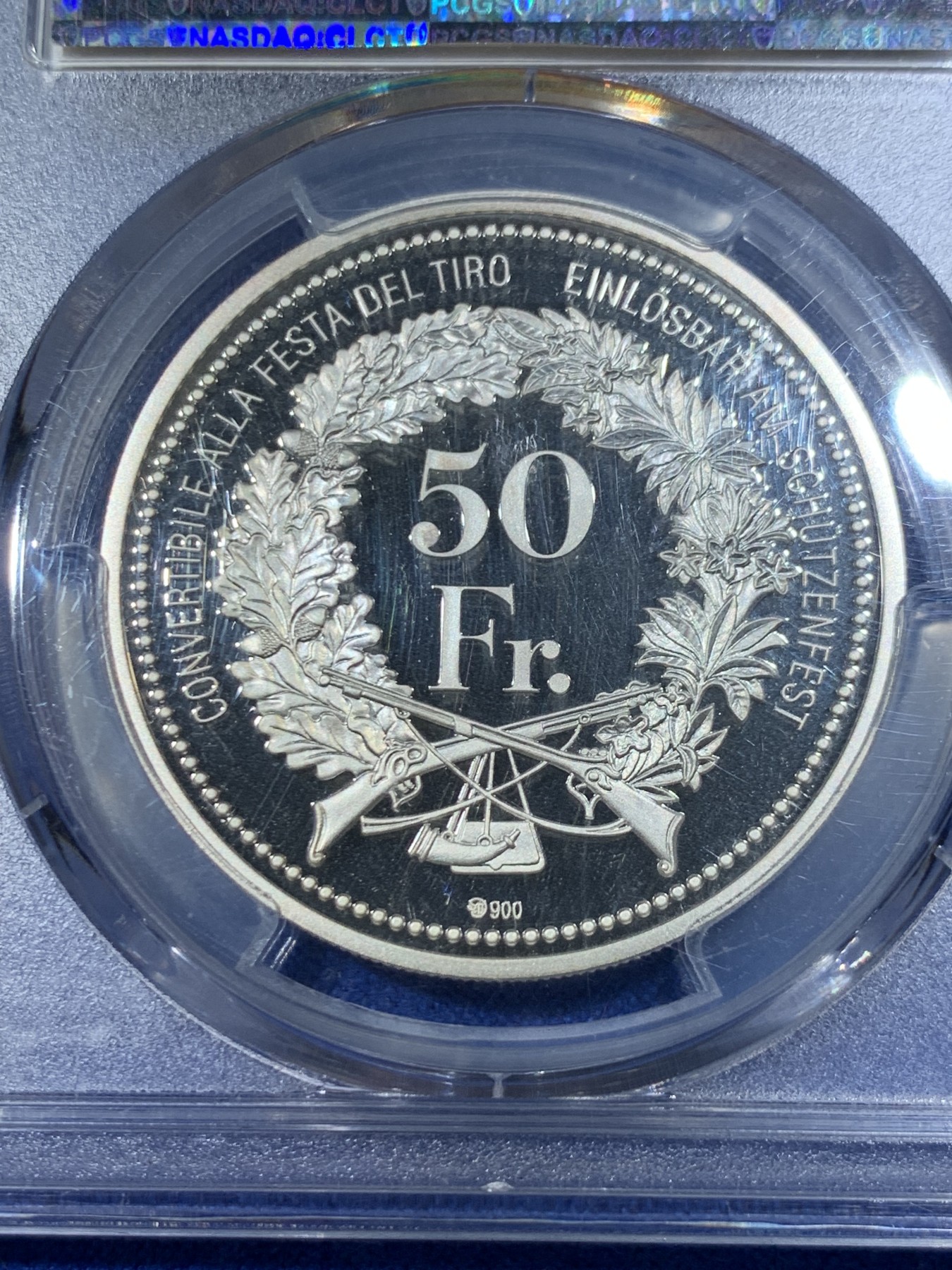 《竞宝斋》第263场-周日，周一 2场连拍 (全场包邮) PCGS PR69DCAM 瑞士2016年发行的射击节系列精制纪念银币-50法郎（限量发行1500枚）