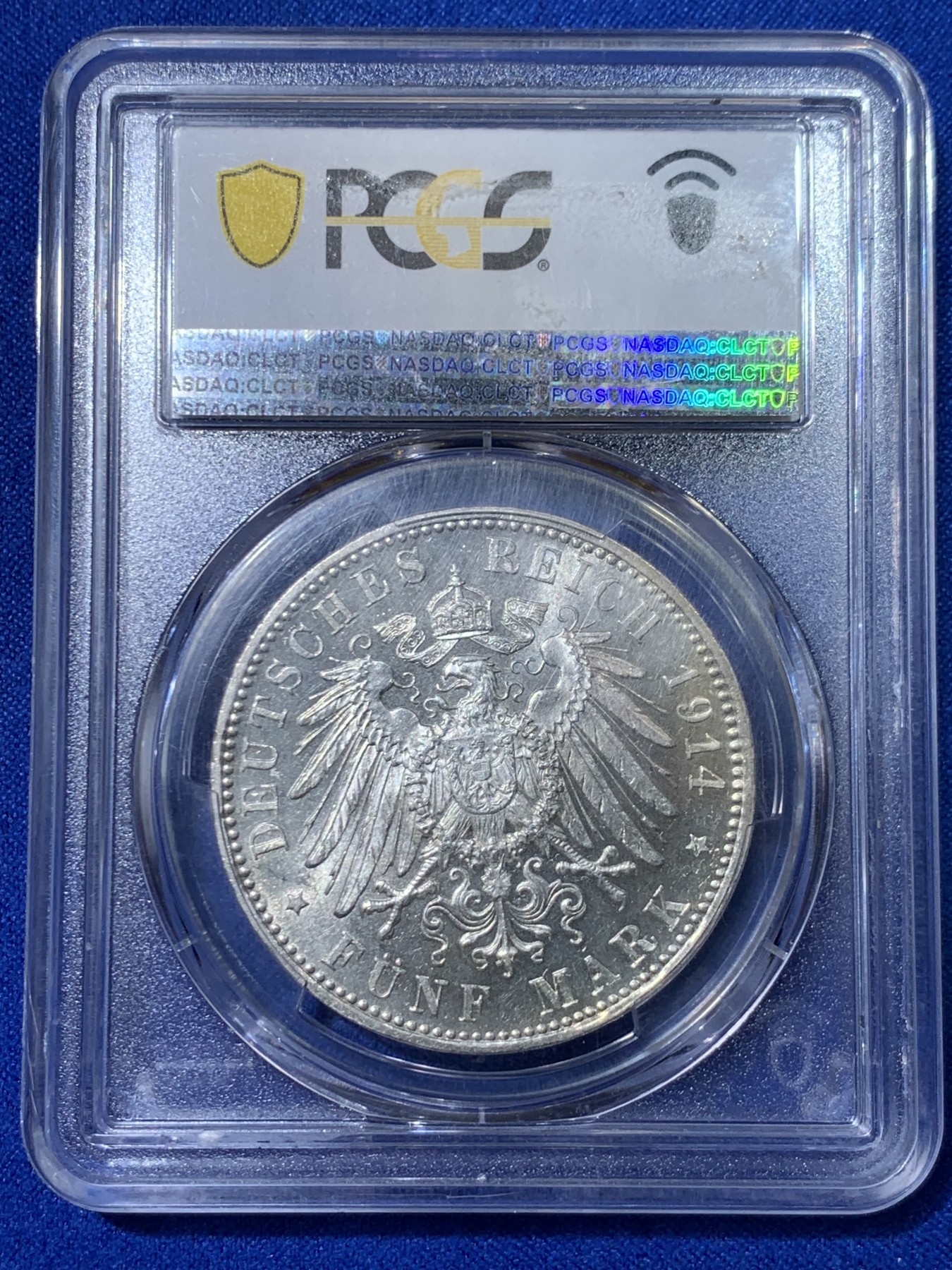 《竞宝斋》第263场-周日，周一 2场连拍 (全场包邮) PCGS MS62 德国1914巴伐利亚 路德维希三世5马克银币，MS62高分难得，少见品种 细节见图