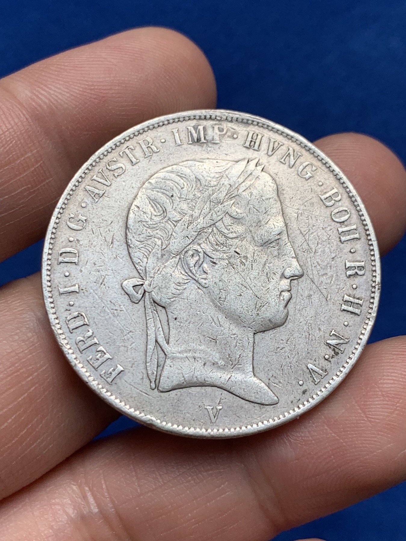 《竞宝斋》第263场-周日，周一 2场连拍 (全场包邮) 奥占意大利伦巴第 1839年 斐迪南一世 1斯库多大银币 铸量未知 极为罕见 12点处有打孔修补痕迹