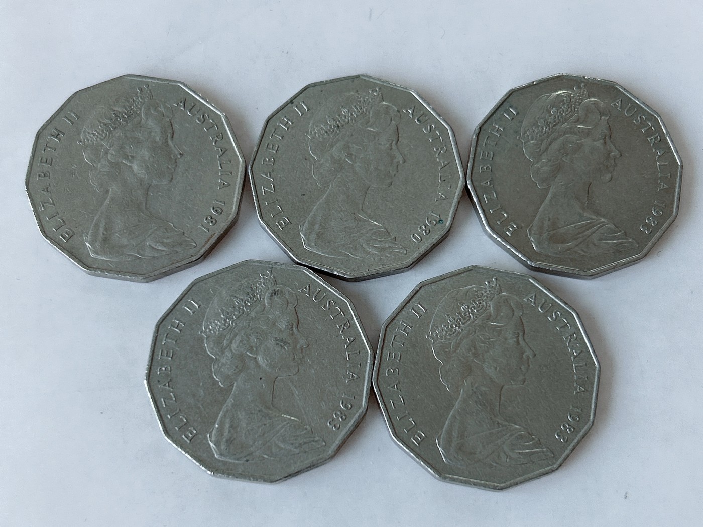 第一海外回流一元起拍收藏 散币专场 第85期 澳大利亚早期50分镍币 5枚