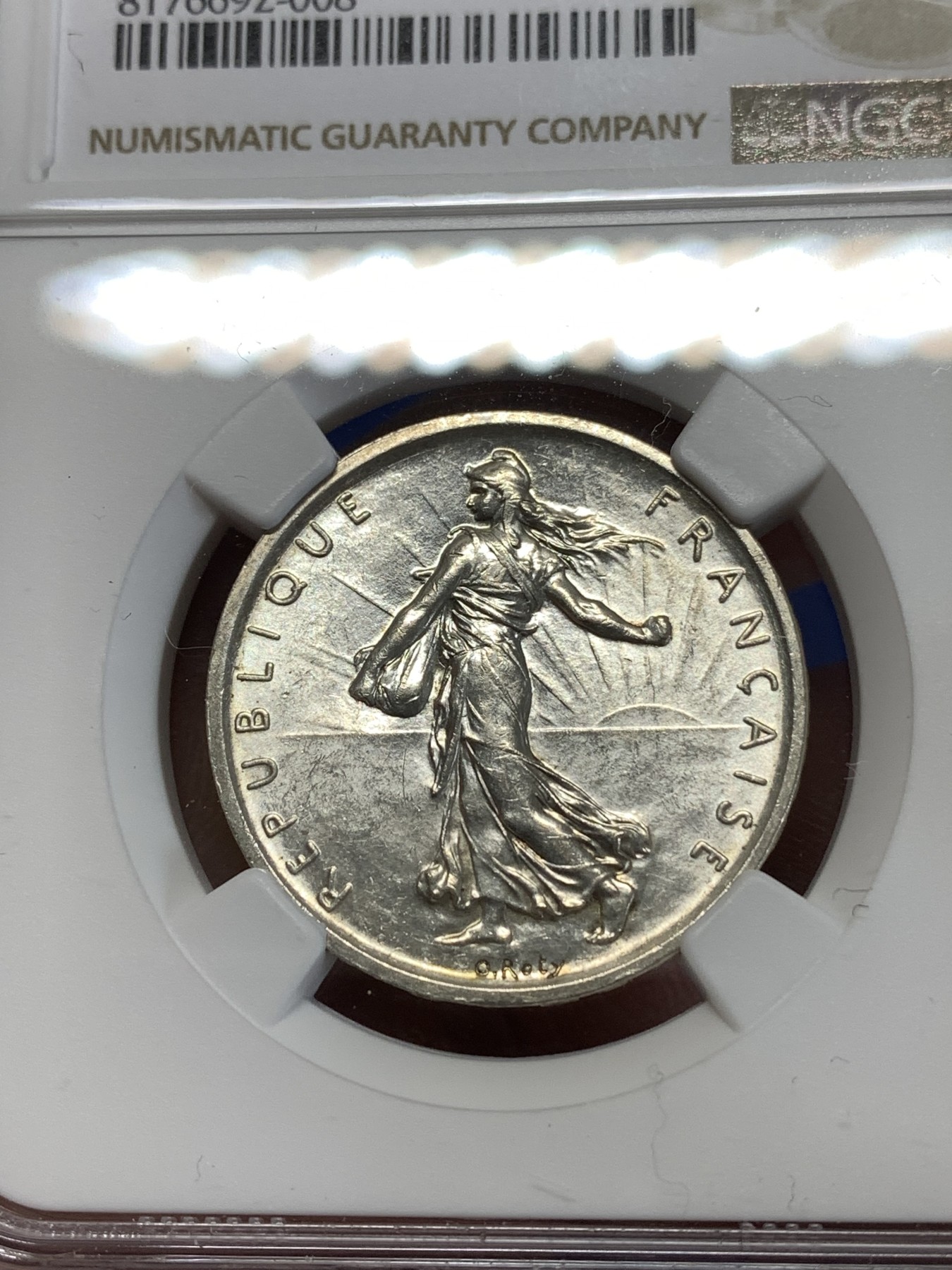 《竞宝斋》第263场-周日，周一 2场连拍 (全场包邮) NGC UNCD 法国1960年播种女神5法郎银币