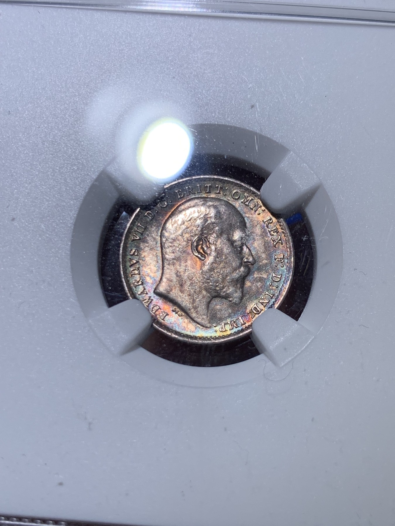 《竞宝斋》第263场-周日，周一 2场连拍 (全场包邮) NGC MS64 英国 1902年爱德华七世3便士银币 两面满五彩