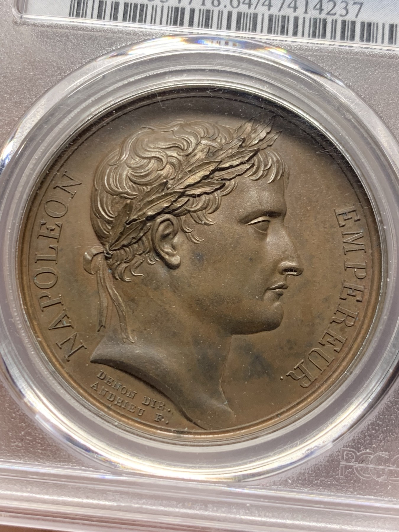 《竞宝斋》第263场-周日，周一 2场连拍 (全场包邮) PCGS SP64  法国1805年拿破仑一世米兰大加冕原铸铜章 背面历史上著名的铁王冠 纪念拿破仑在米兰大教堂加冕为意大利国王 要当整个欧陆的皇帝