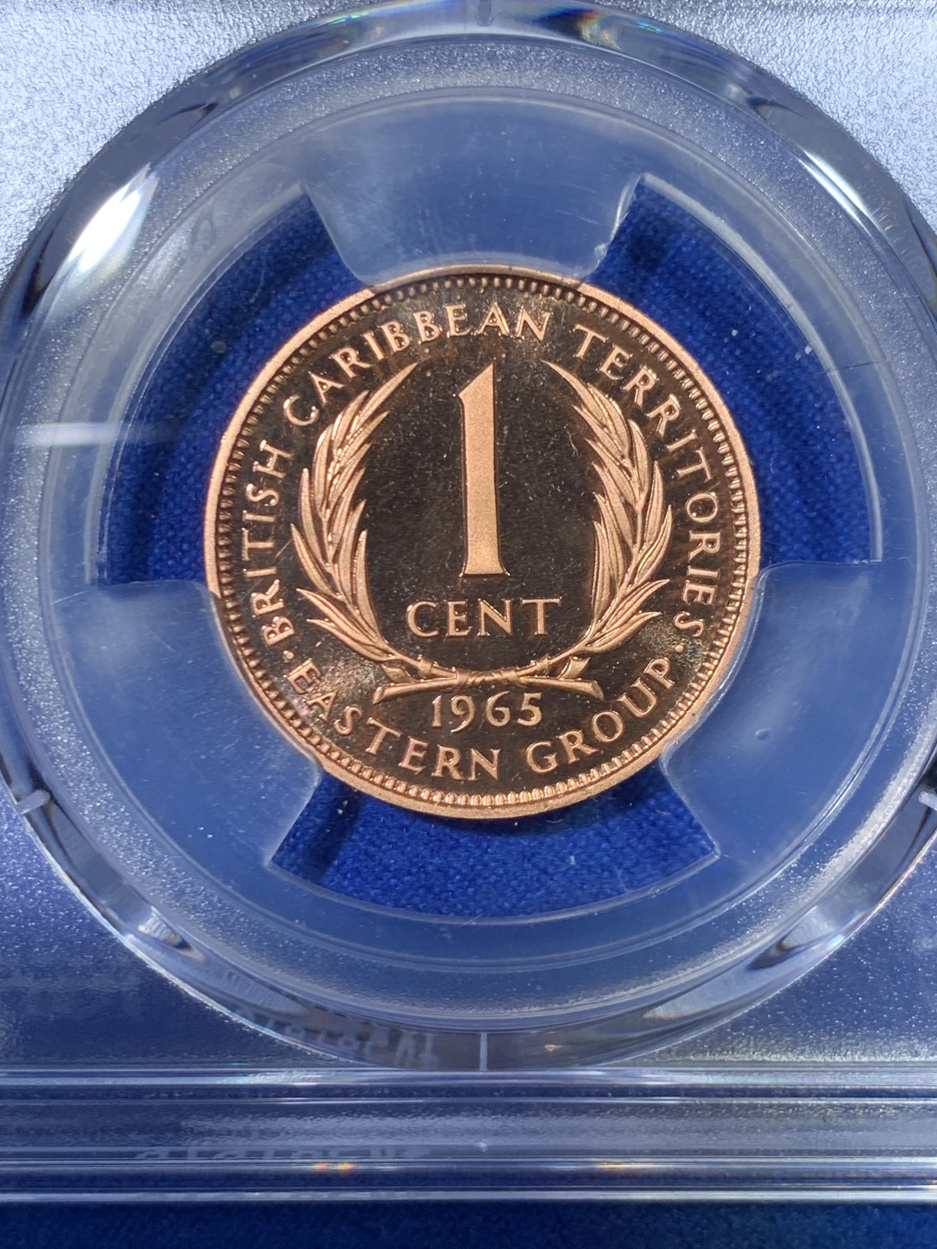 《竞宝斋》第263场-周日，周一 2场连拍 (全场包邮) PCGS  PR68RD DCAM 英属加勒比领地1965年1分精制铜币