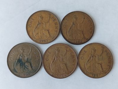 第一海外回流一元起拍收藏 散币专场 第85期 - 英国伊丽莎白二世60年代1便士大铜币 5枚