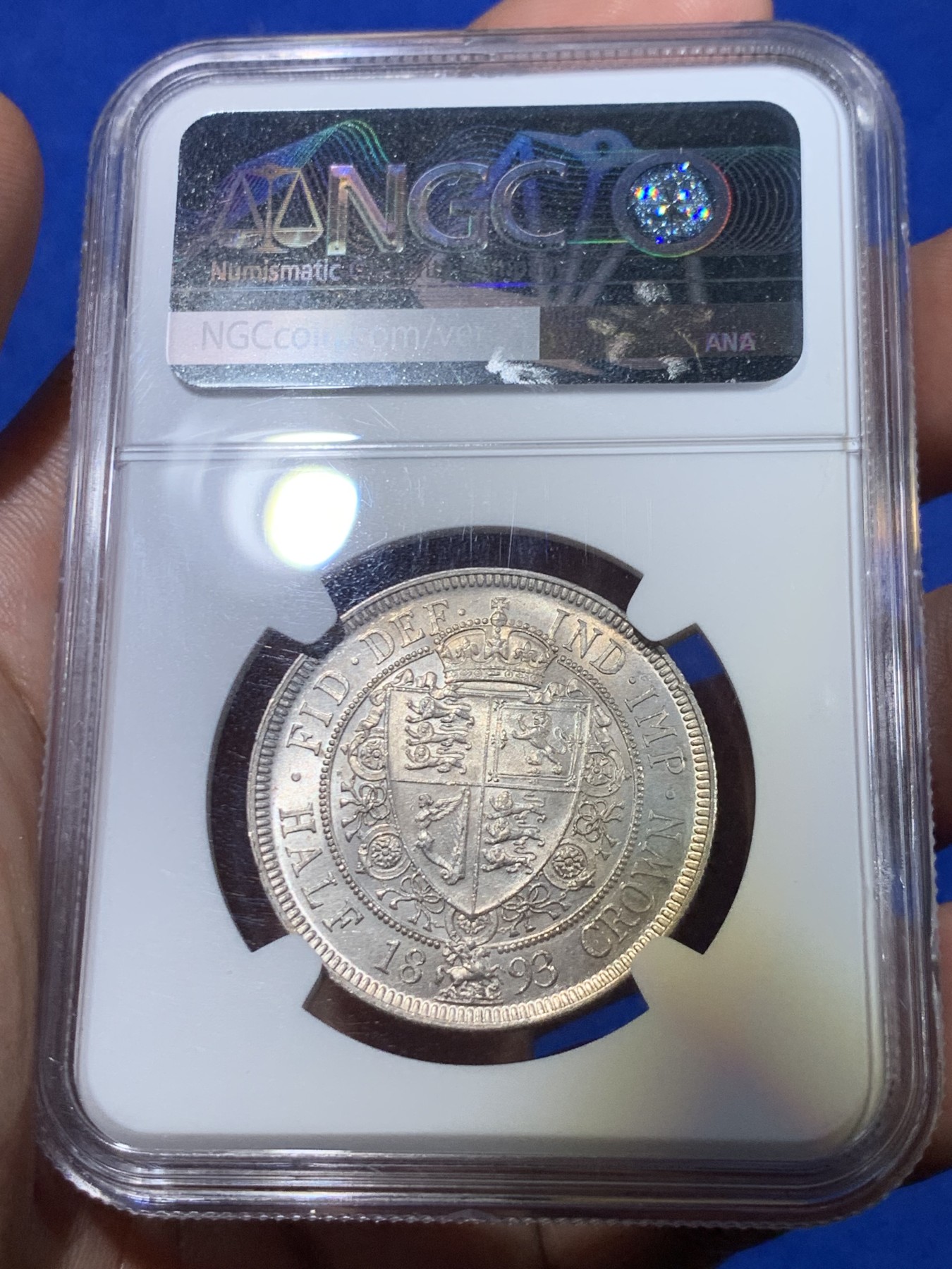 《竞宝斋》第263场-周日，周一 2场连拍 (全场包邮) NGC MS62 英国 1893年 维多利亚 半克朗 银币（首年版本，银光熠熠，难得好品）