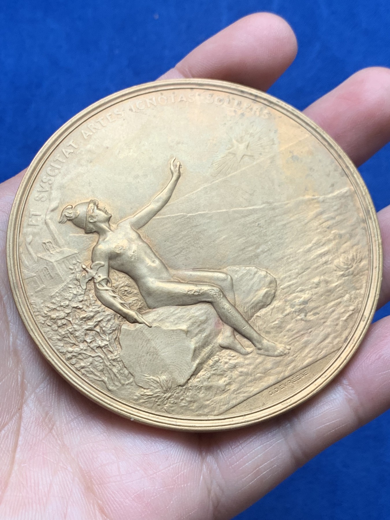 《竞宝斋》第263场-周日，周一 2场连拍 (全场包邮) 法国 1922年 兴业银行成立100周年纪念铜章 126.6克 75.3mm