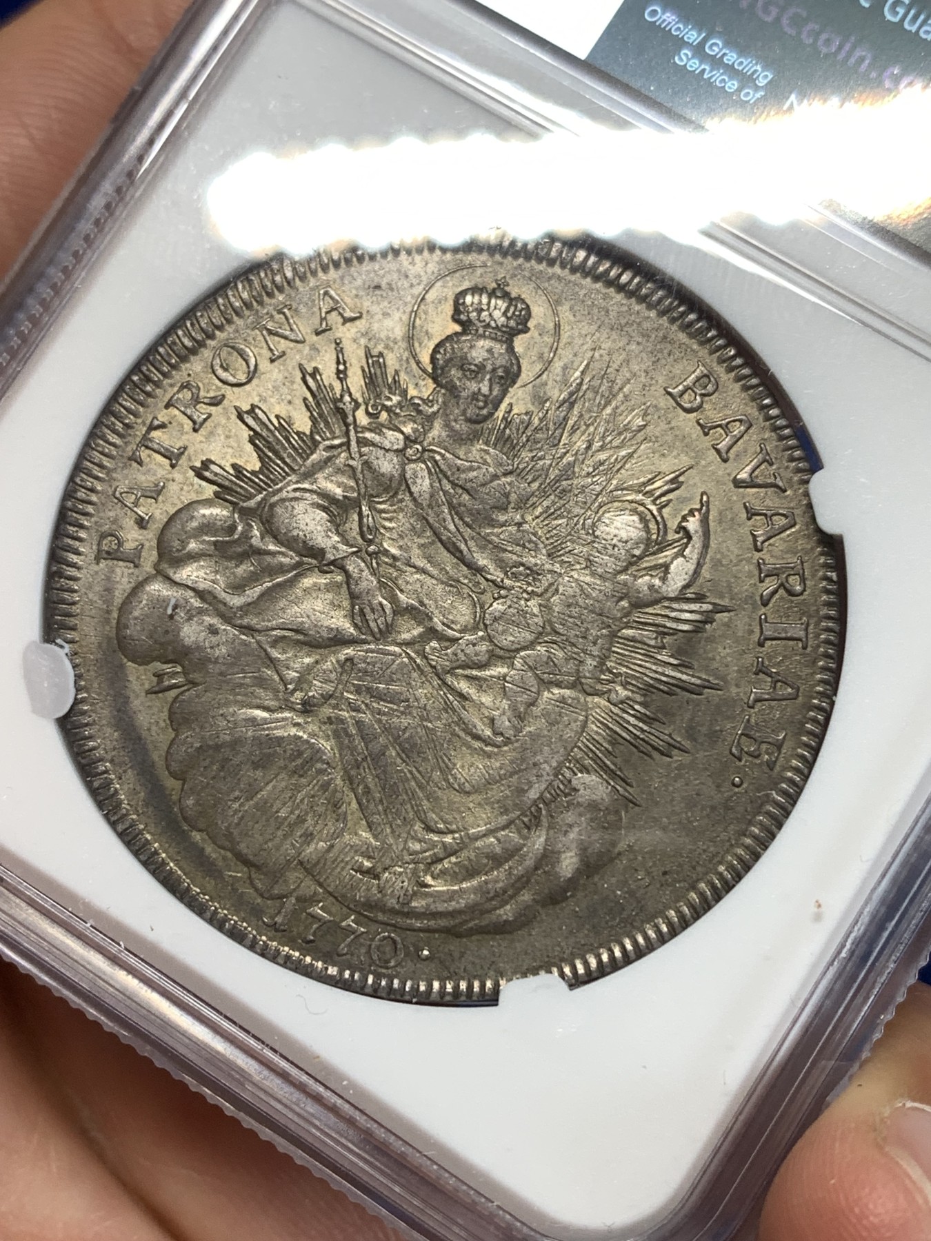 《竞宝斋》第263场-周日，周一 2场连拍 (全场包邮) NGC AUD 德国巴伐利亚 1770年 马克西米利安 泰勒 圣母抱婴 经典品种 原味包浆 可以看清圣母的脸