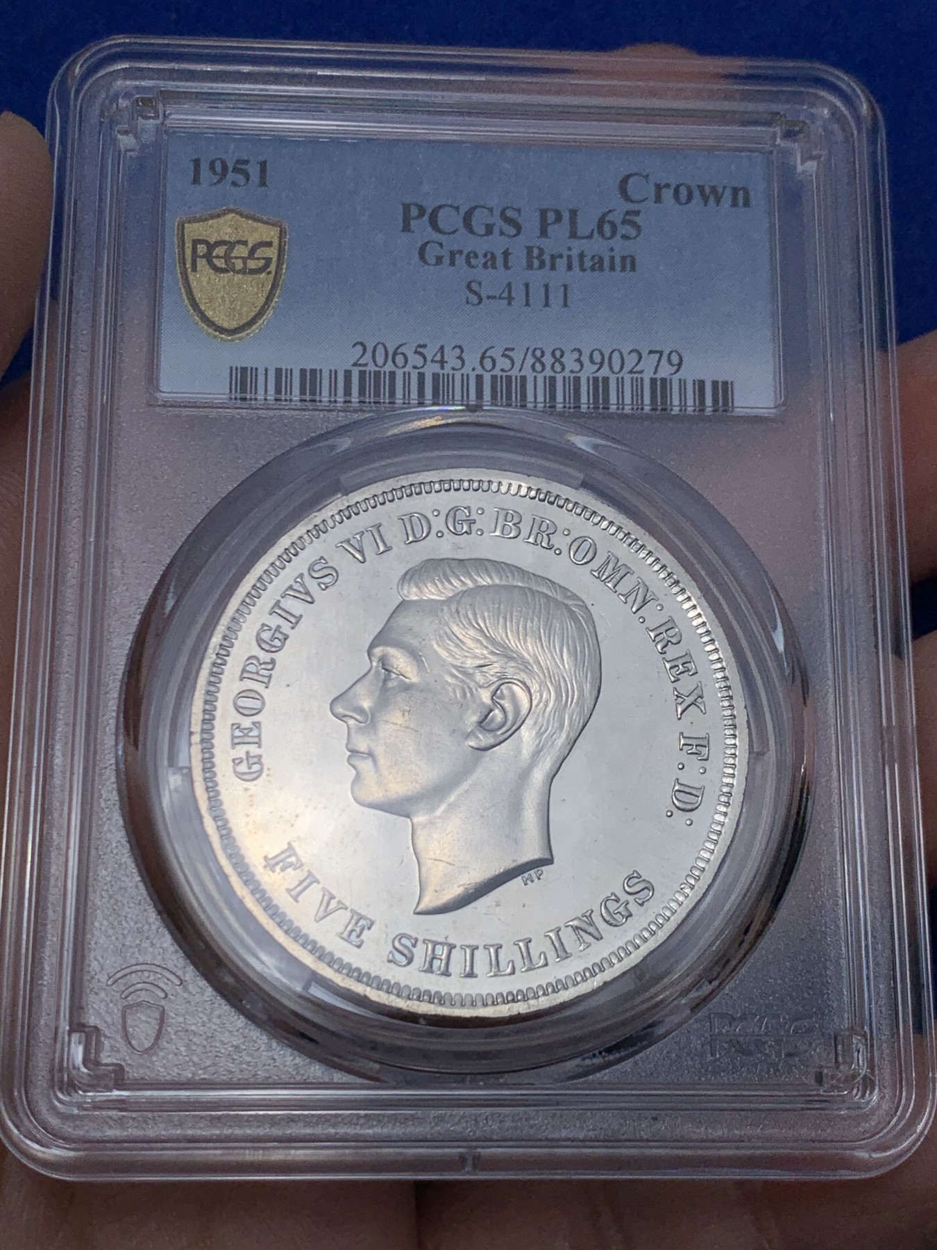 《竞宝斋》第263场-周日，周一 2场连拍 (全场包邮) PCGS PL65 英国1951乔治六世镍马剑 此币P家高分不容易 能评上65的不多 经典马剑的雄风尽在大英