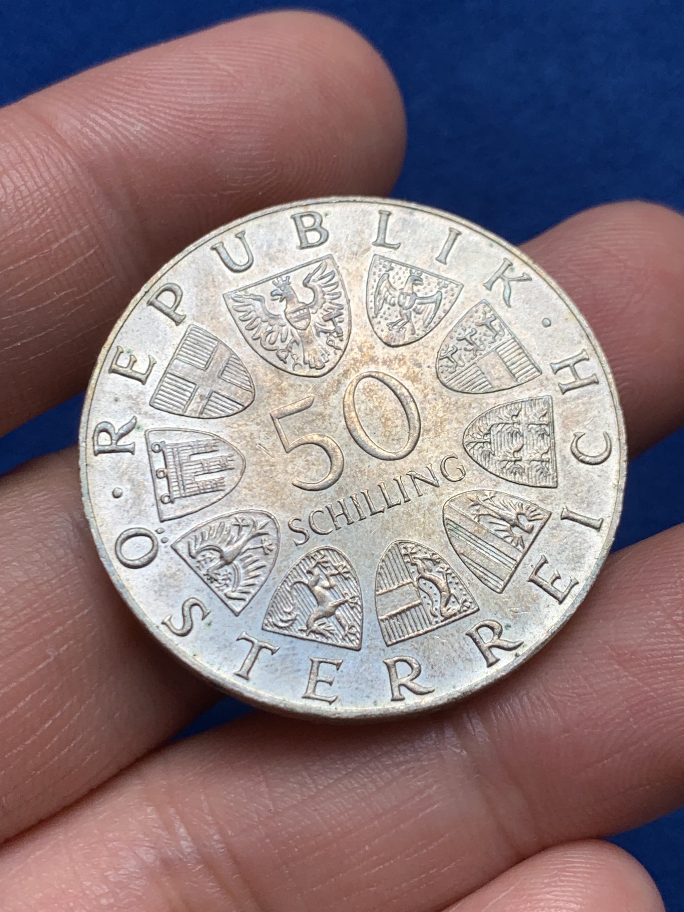 《竞宝斋》第263场-周日，周一 2场连拍 (全场包邮) 奥地利 1974年 武装警察部队 50先令银币