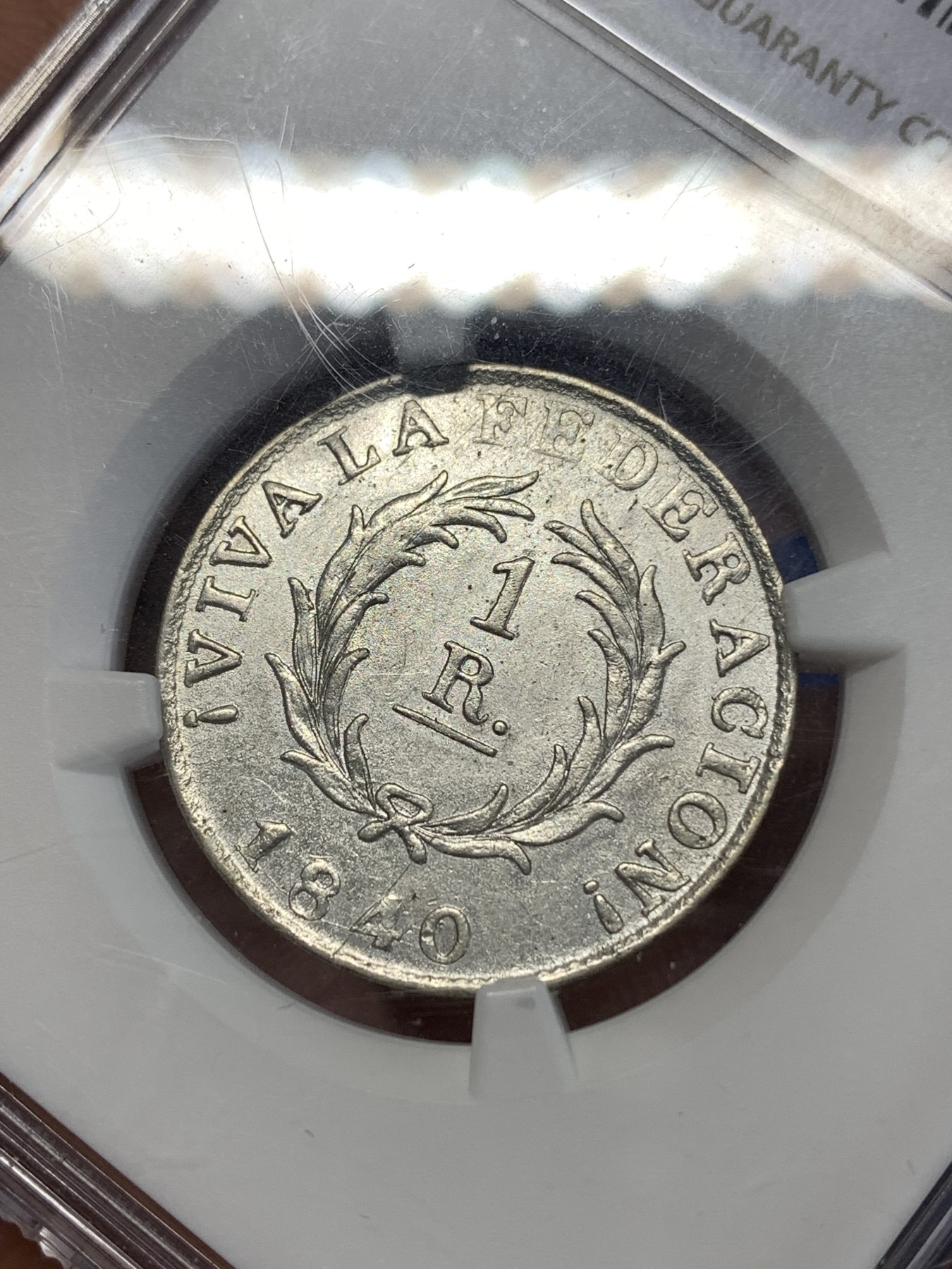 《竞宝斋》第263场-周日，周一 2场连拍 (全场包邮) NGC AU58 阿根廷 1840年科多巴 1里亚尔银币 少见的南美品种，设计质朴独特