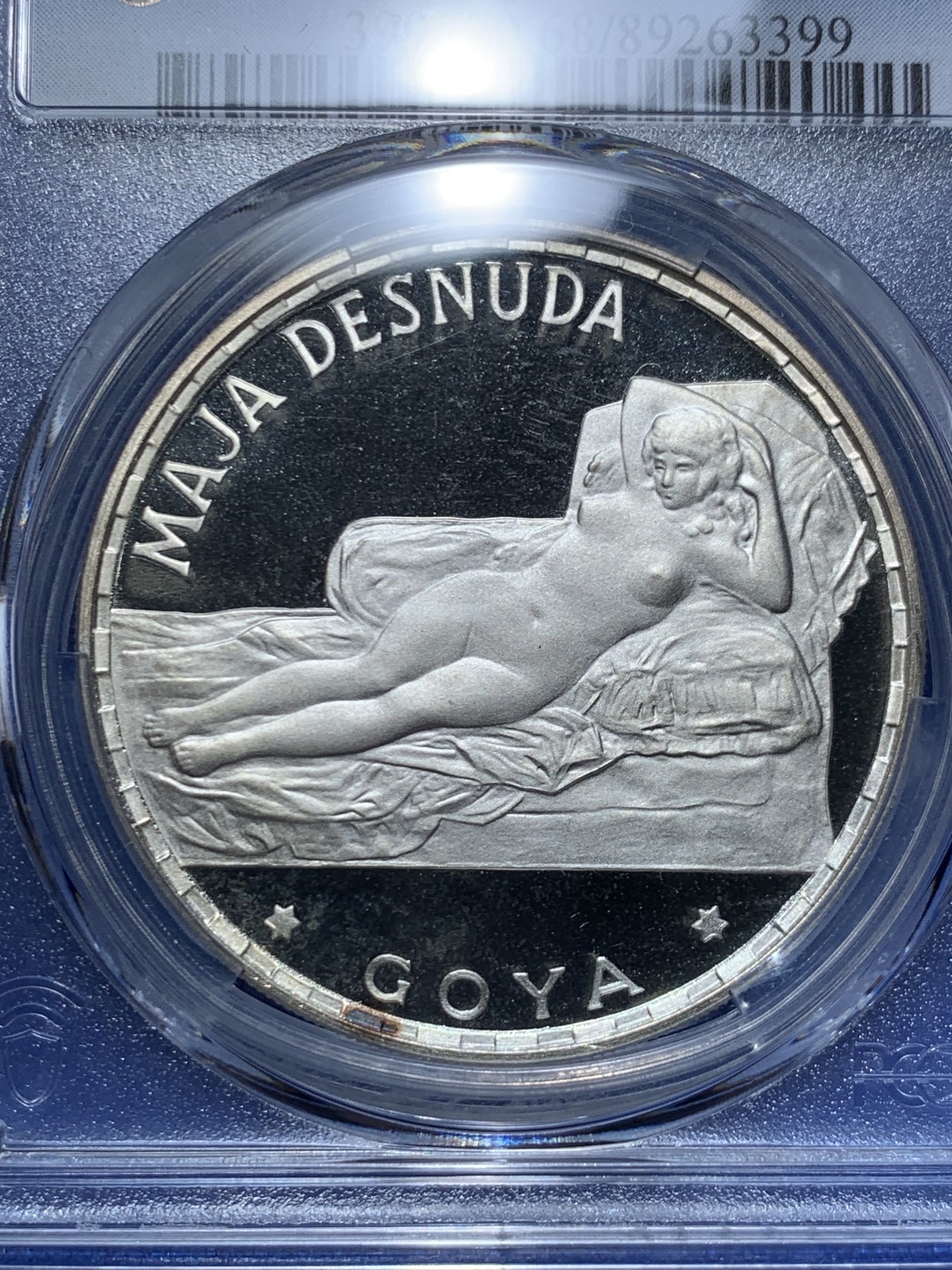 《竞宝斋》第263场-周日，周一 2场连拍 (全场包邮) PCGS PR68DCAM 赤道几内亚1970年裸体的玛哈大银币，热门品种，高分好品！