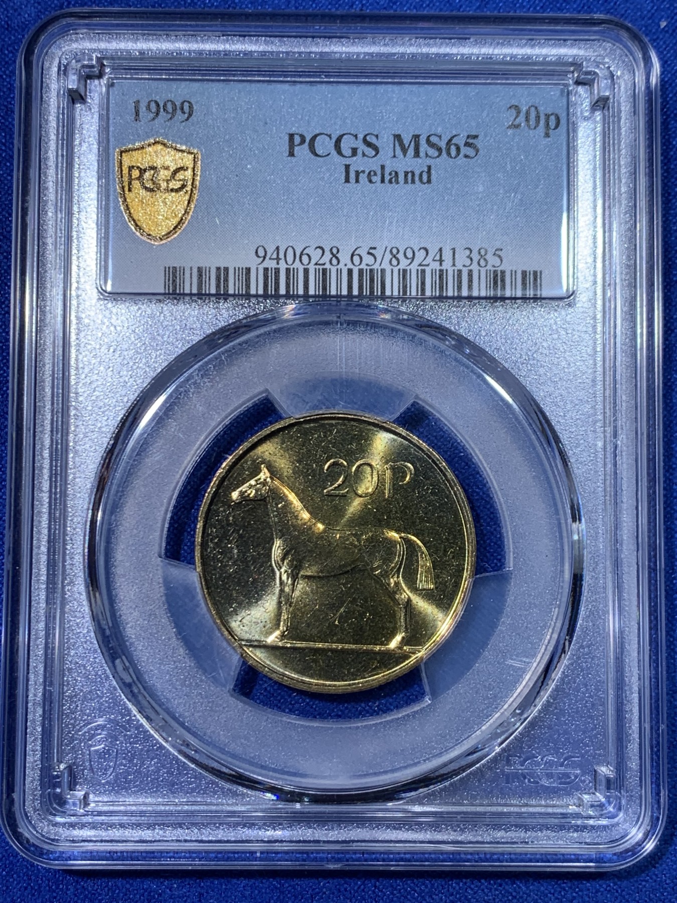 《竞宝斋》第263场-周日，周一 2场连拍 (全场包邮) PCGS金盾 MS65 爱尔兰种马1999年20便士铜币