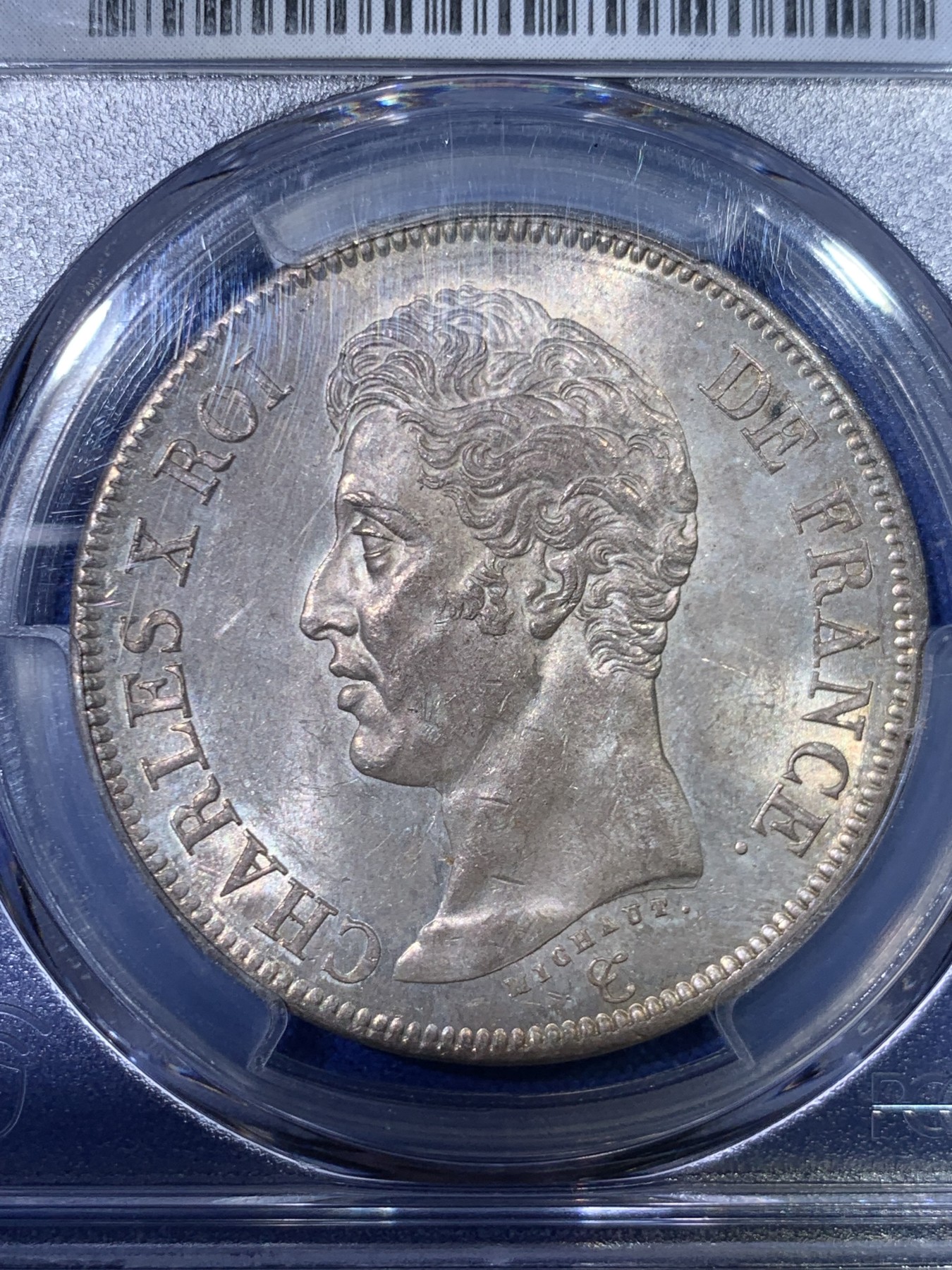 《竞宝斋》第263场-周日，周一 2场连拍 (全场包邮) PCGS MS62 法国 1825年 巴黎厂 查理十世 大字版 5法郎银币 早期查理难得的品种