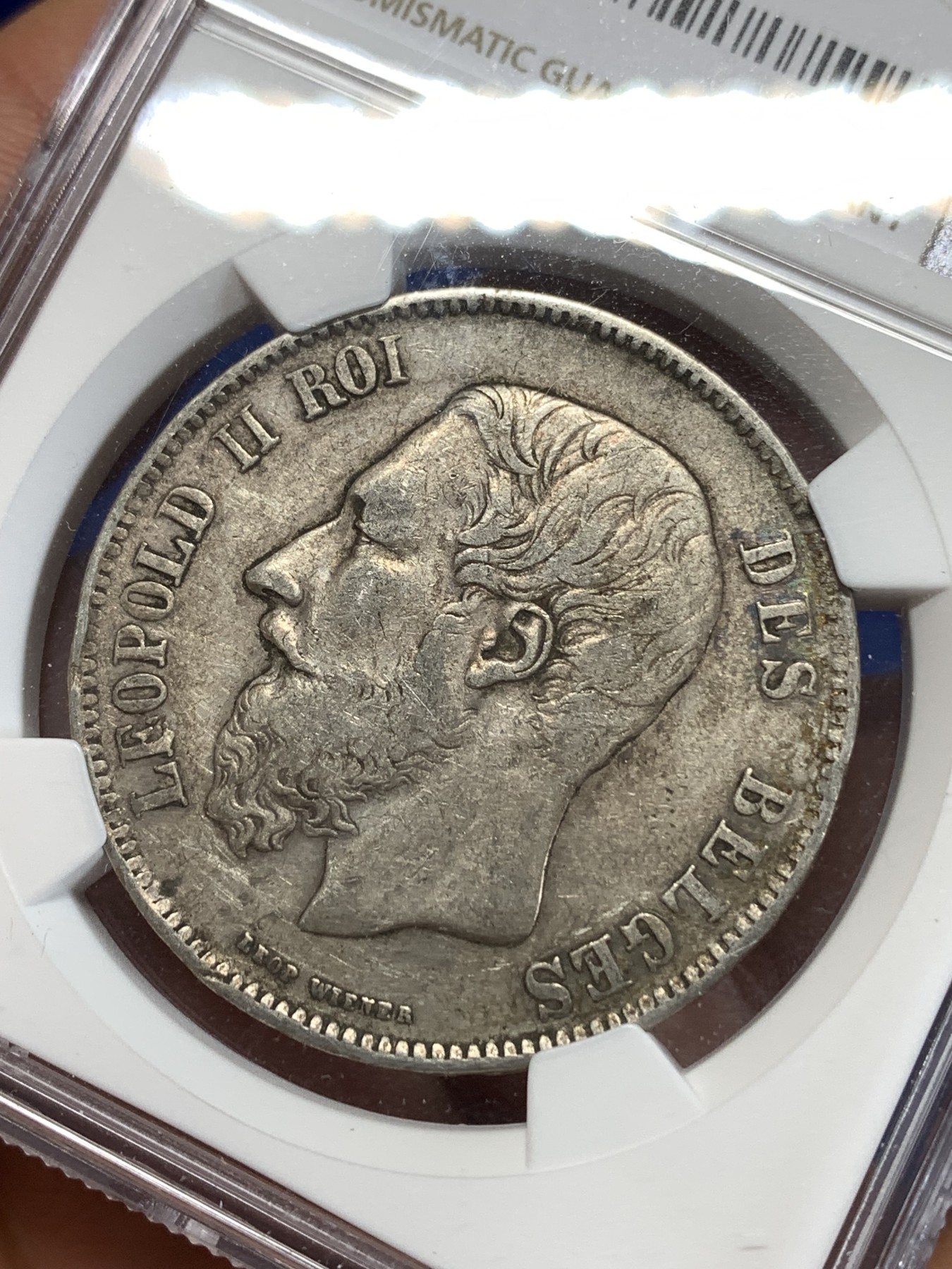 《竞宝斋》第263场-周日，周一 2场连拍 (全场包邮) NGC VFD 比利时 1869年 利奥波德二世 5法郎 银币 原味包浆